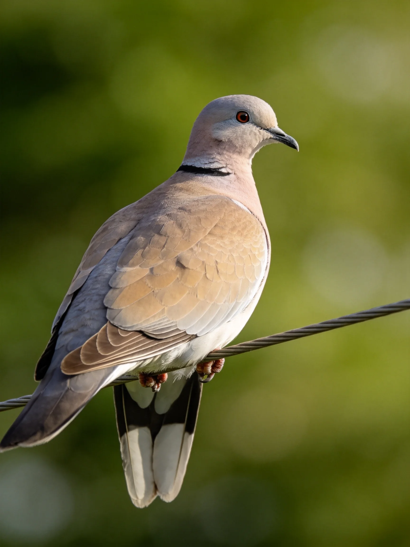 A gray-headed dove with brown and white plumage perched on a wire