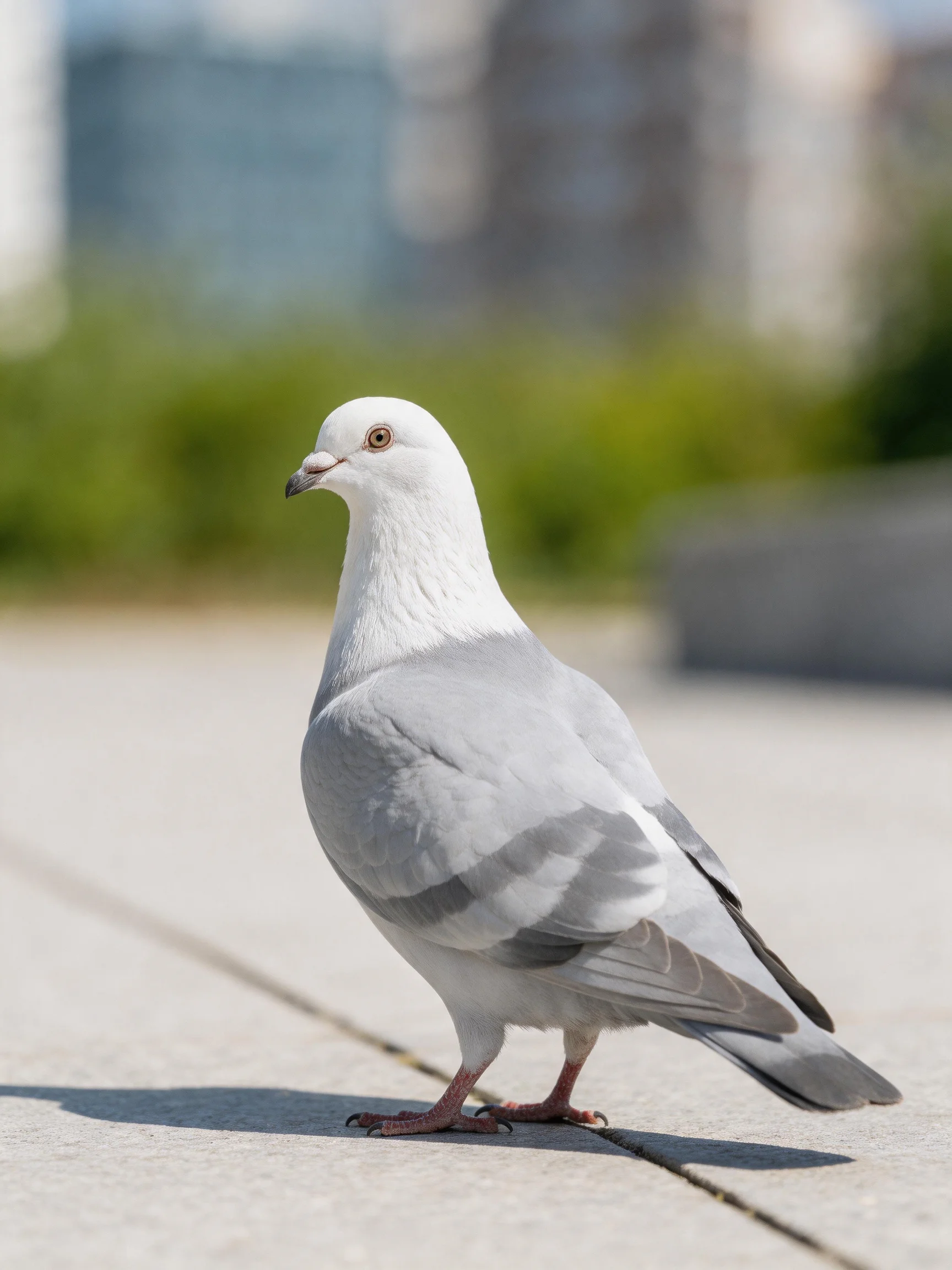 A white-headed pigeon with gray plumage on concrete pavement