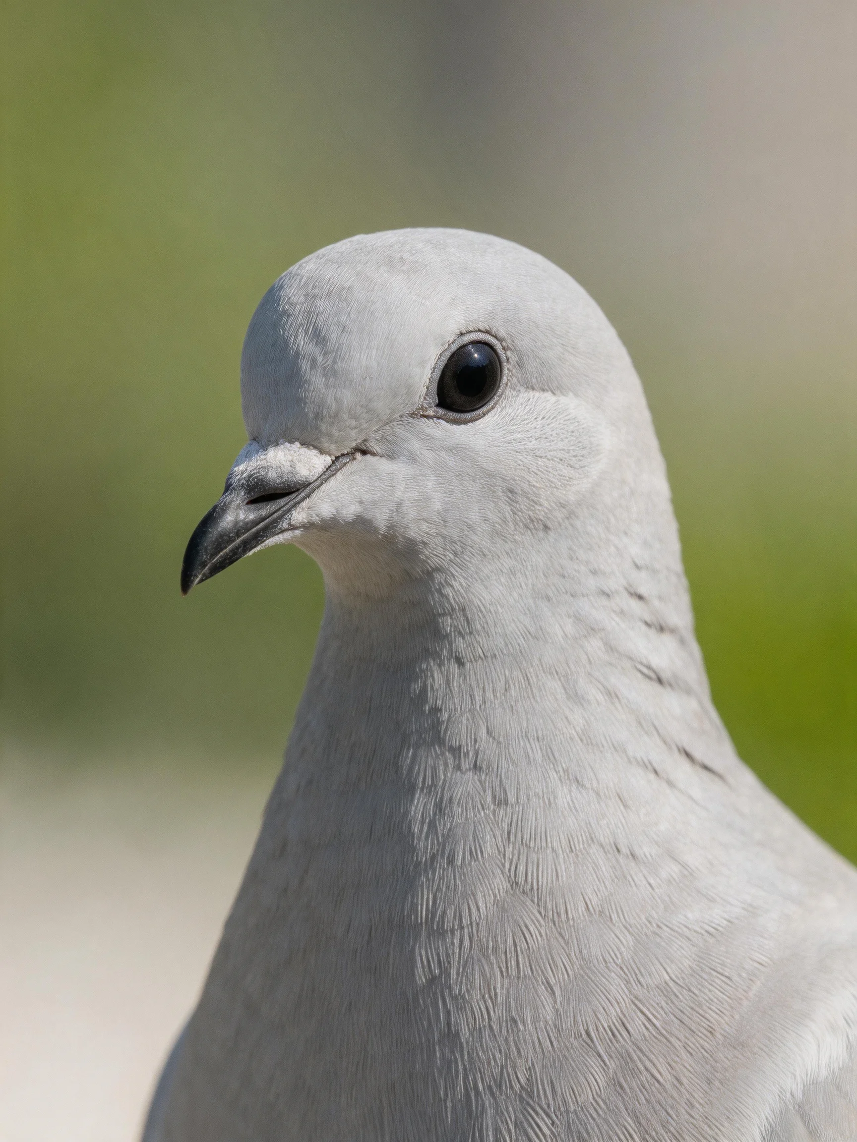 Close - up portrait of a pale gray pigeon with smooth feathers