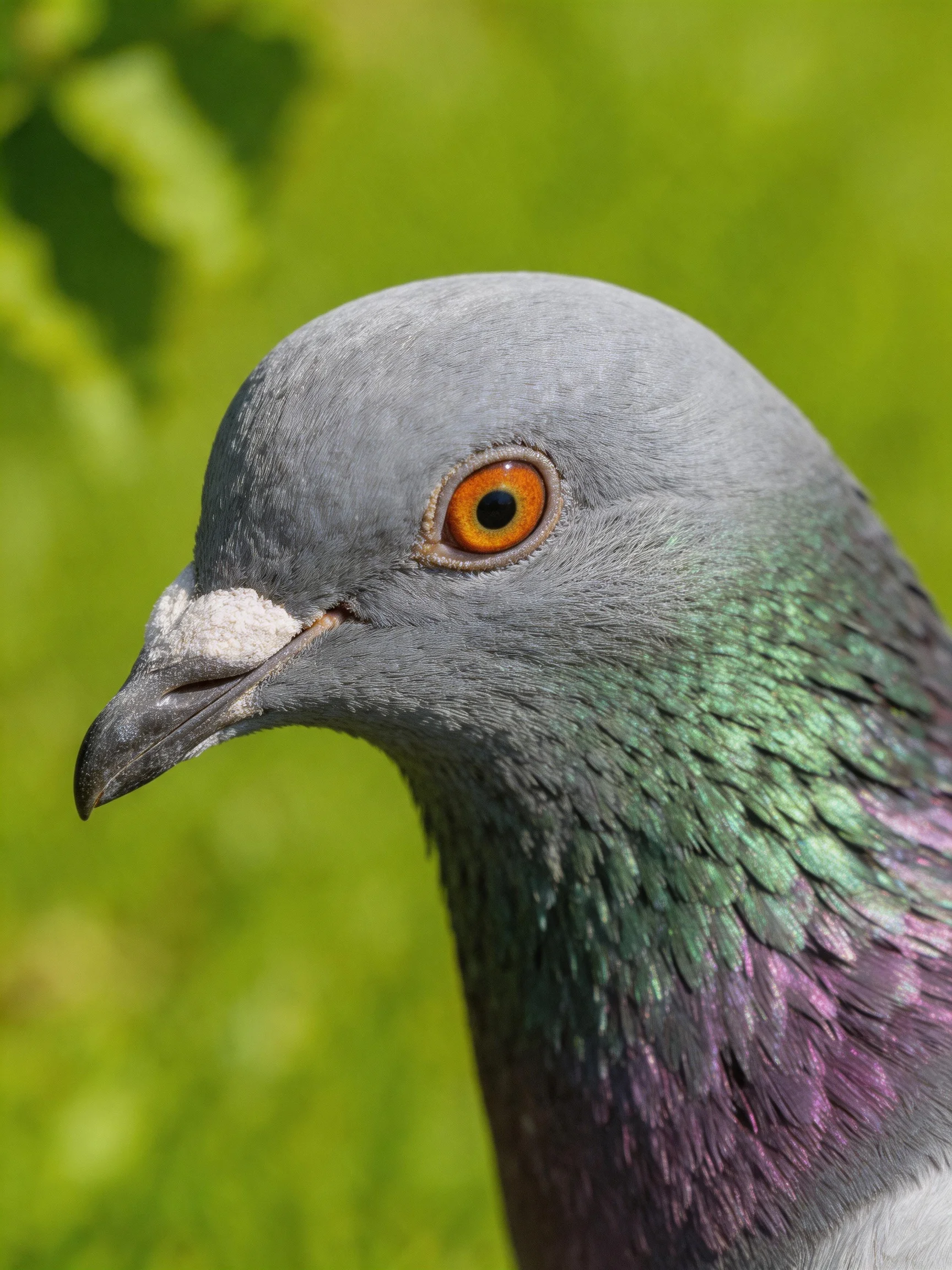 Gray-headed pigeon with iridescent green-purple neck feathers