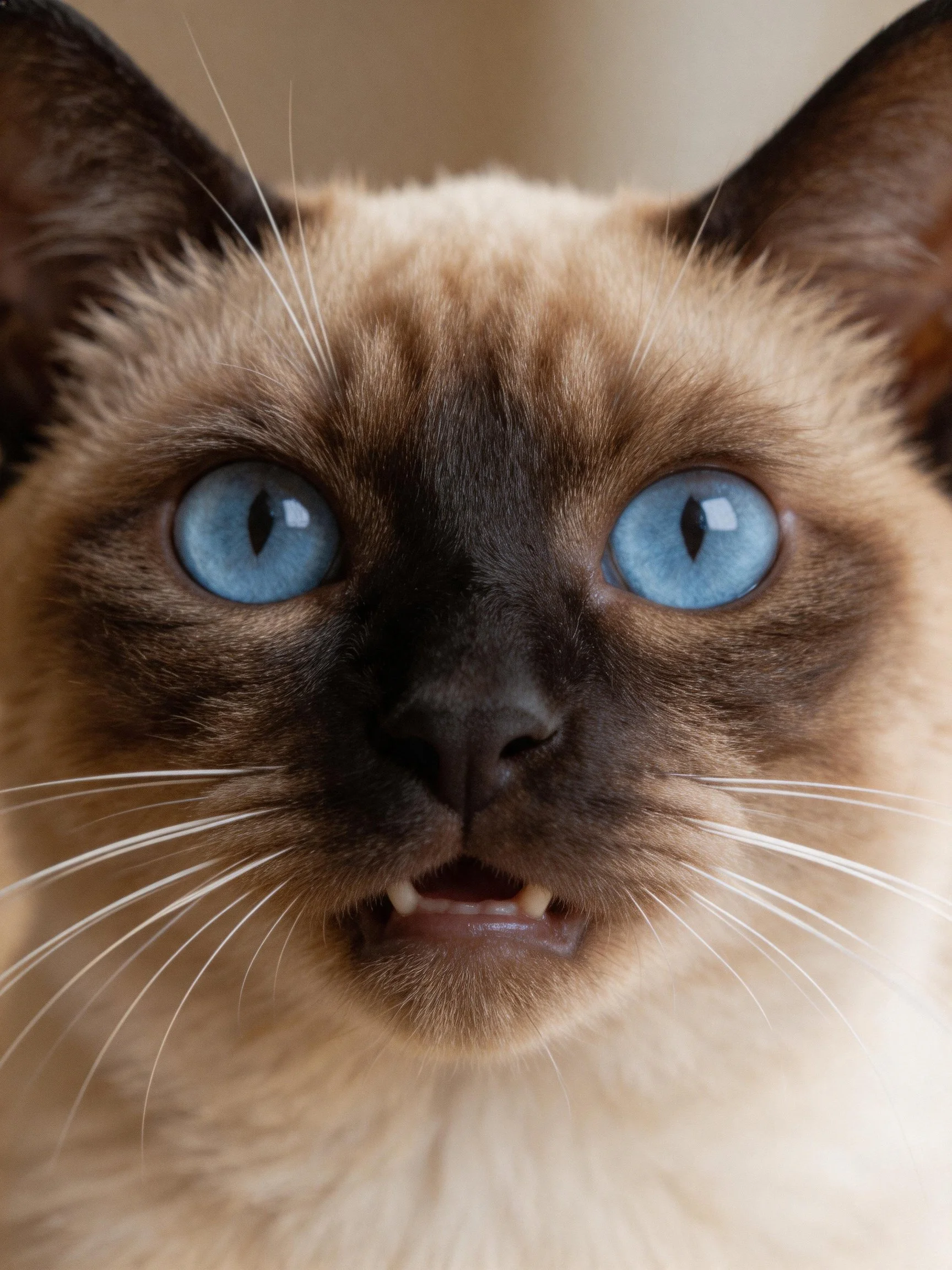 Close - up of a Siamese cat with vivid blue eyes and dark facial markings