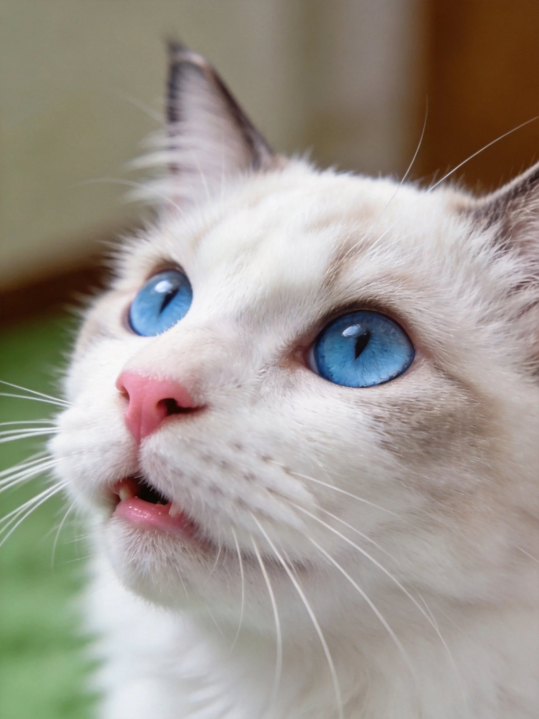 A close - up of a Siamese cat with vivid blue eyes.