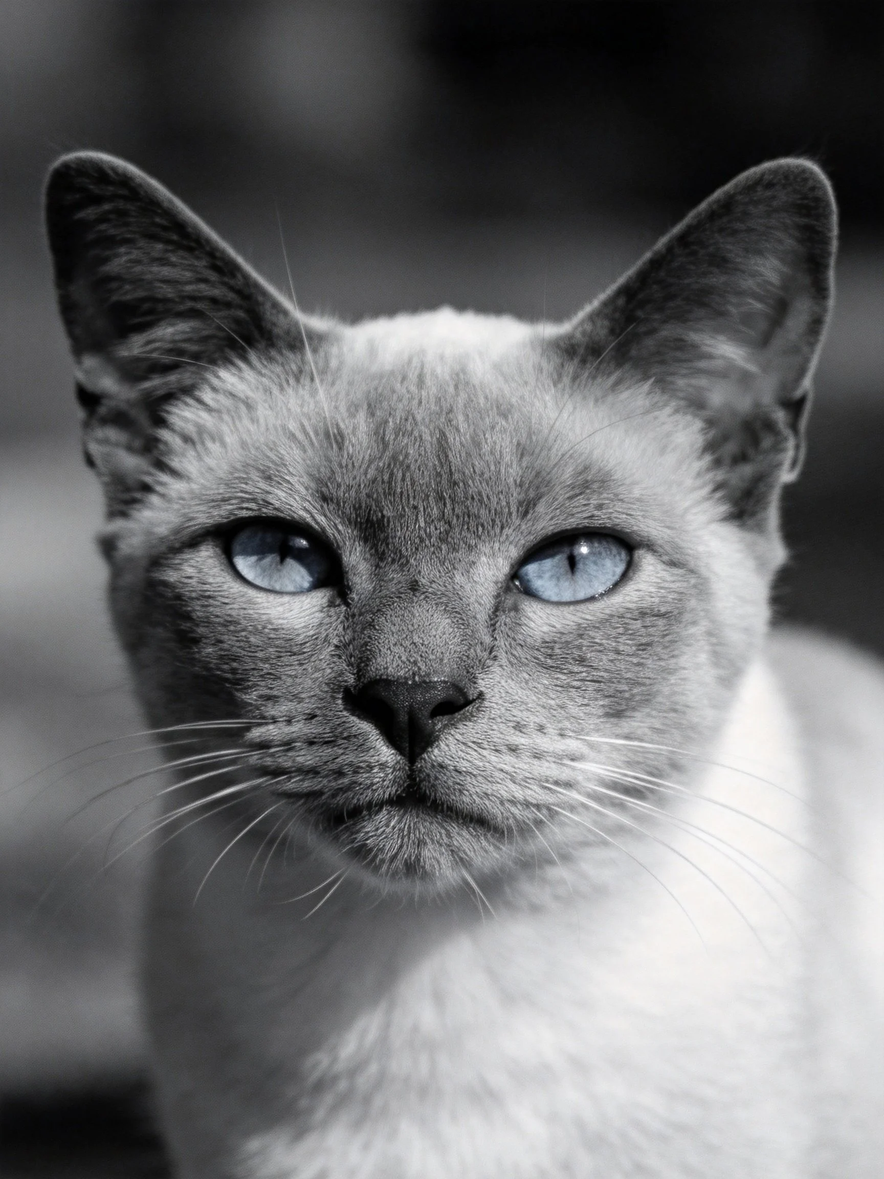 A close - up of a Siamese cat with striking blue eyes