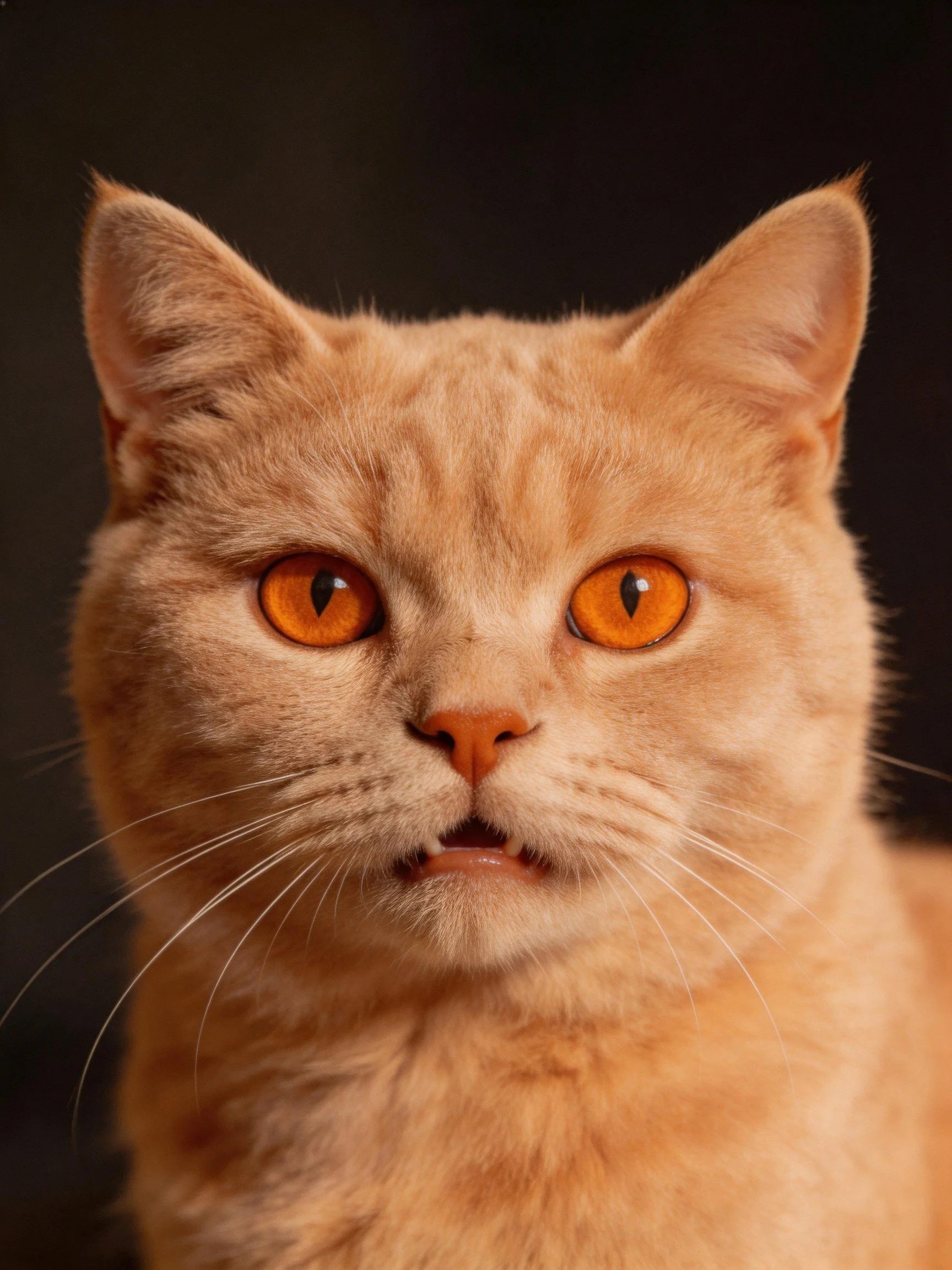 A close - up of a light orange cat with bright amber eyes