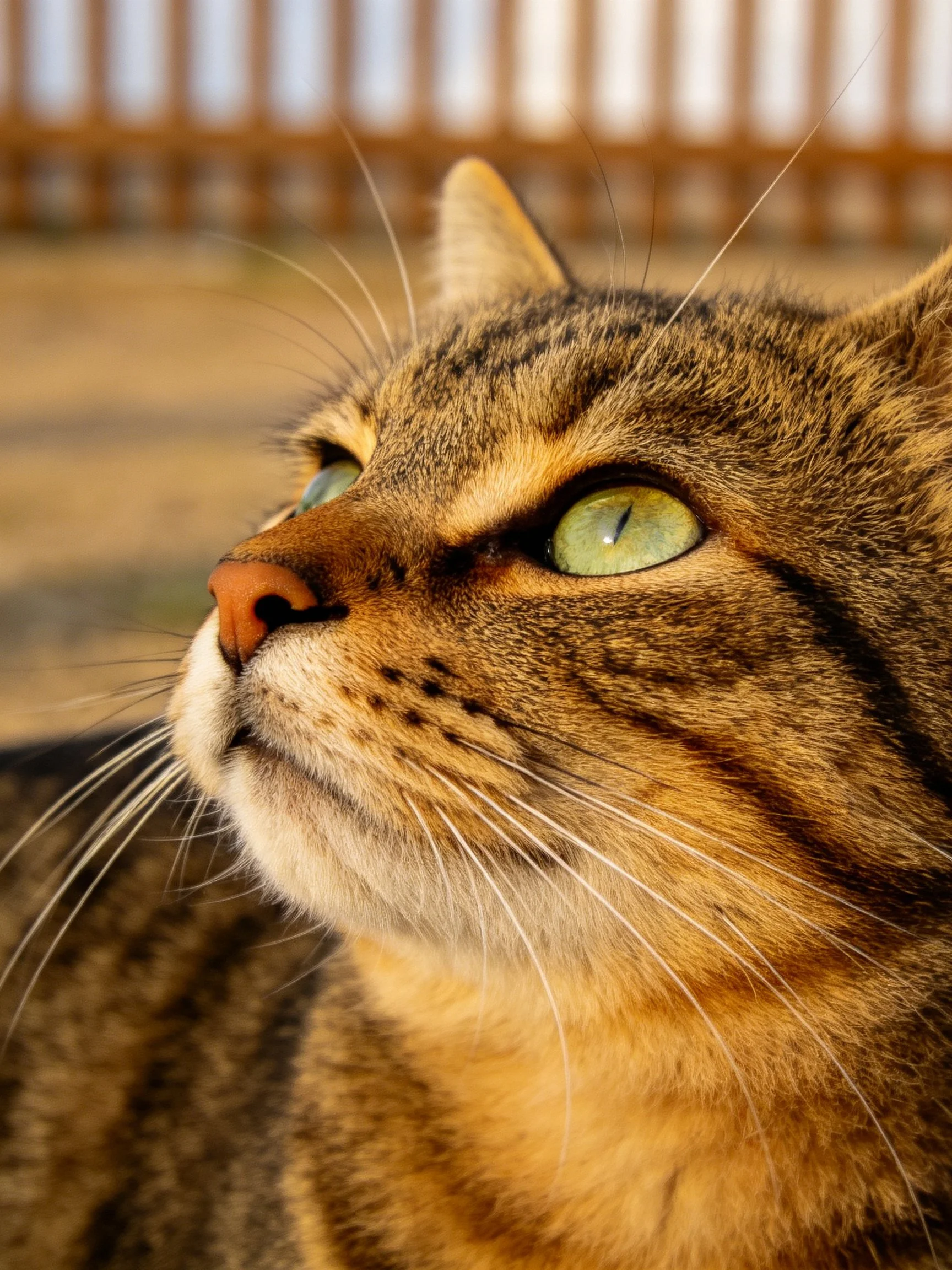 A close - up of a tabby cat with striking green eyes