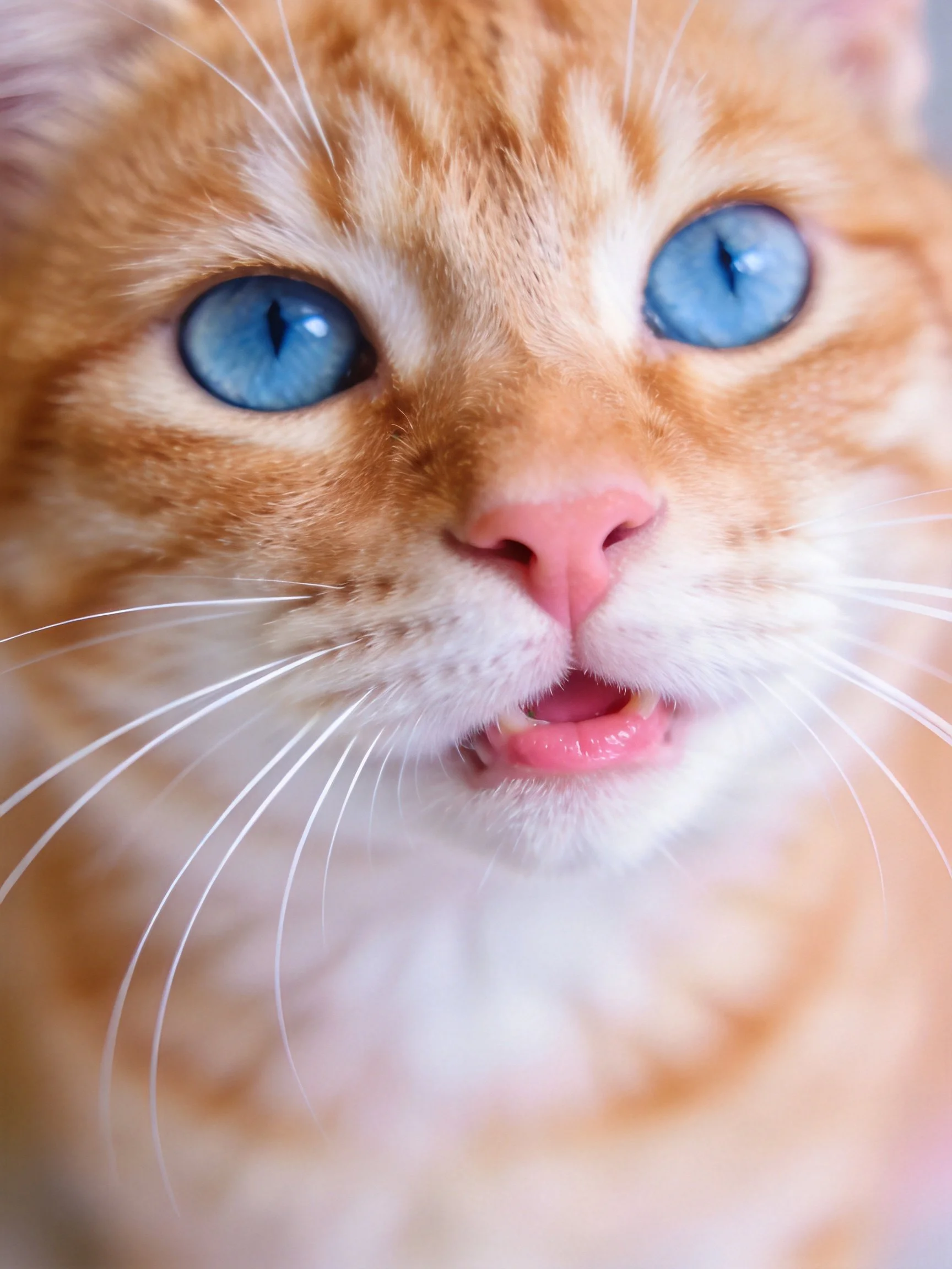 A close - up of an orange tabby cat with blue eyes.