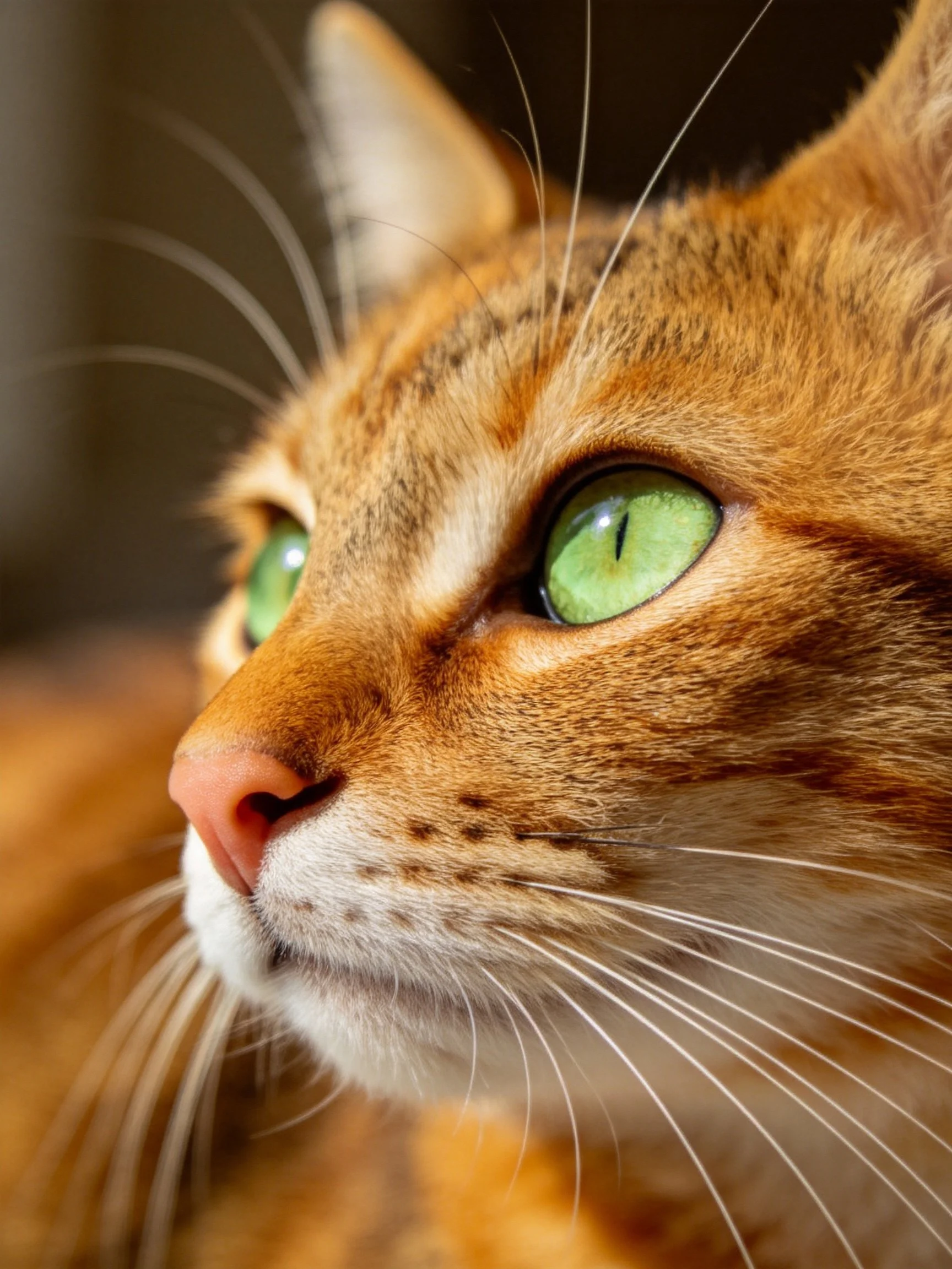 A close - up of an orange tabby cat showcasing its green eyes and fur texture