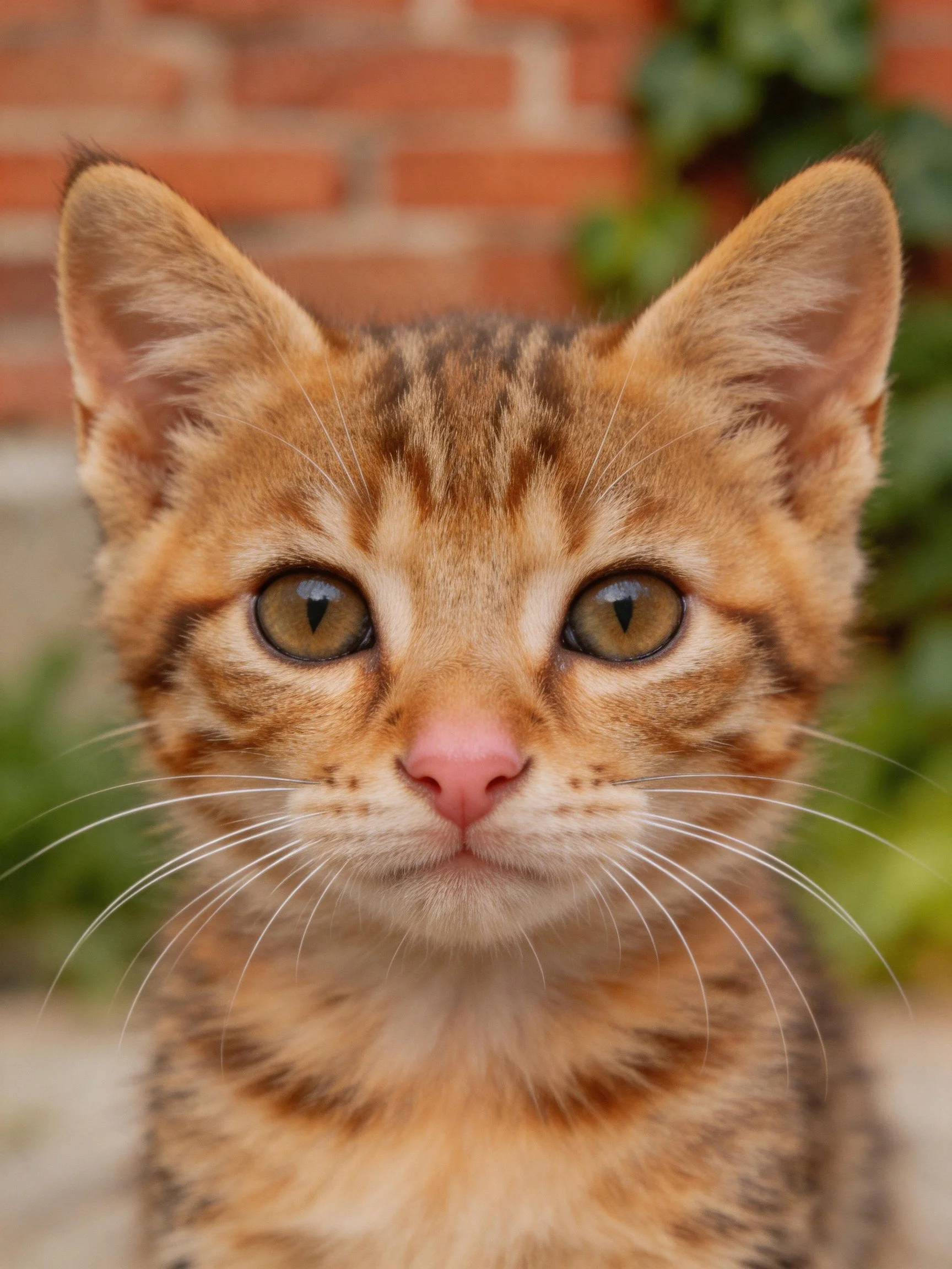 A close-up of an orange tabby kitten looks directly at the viewer.