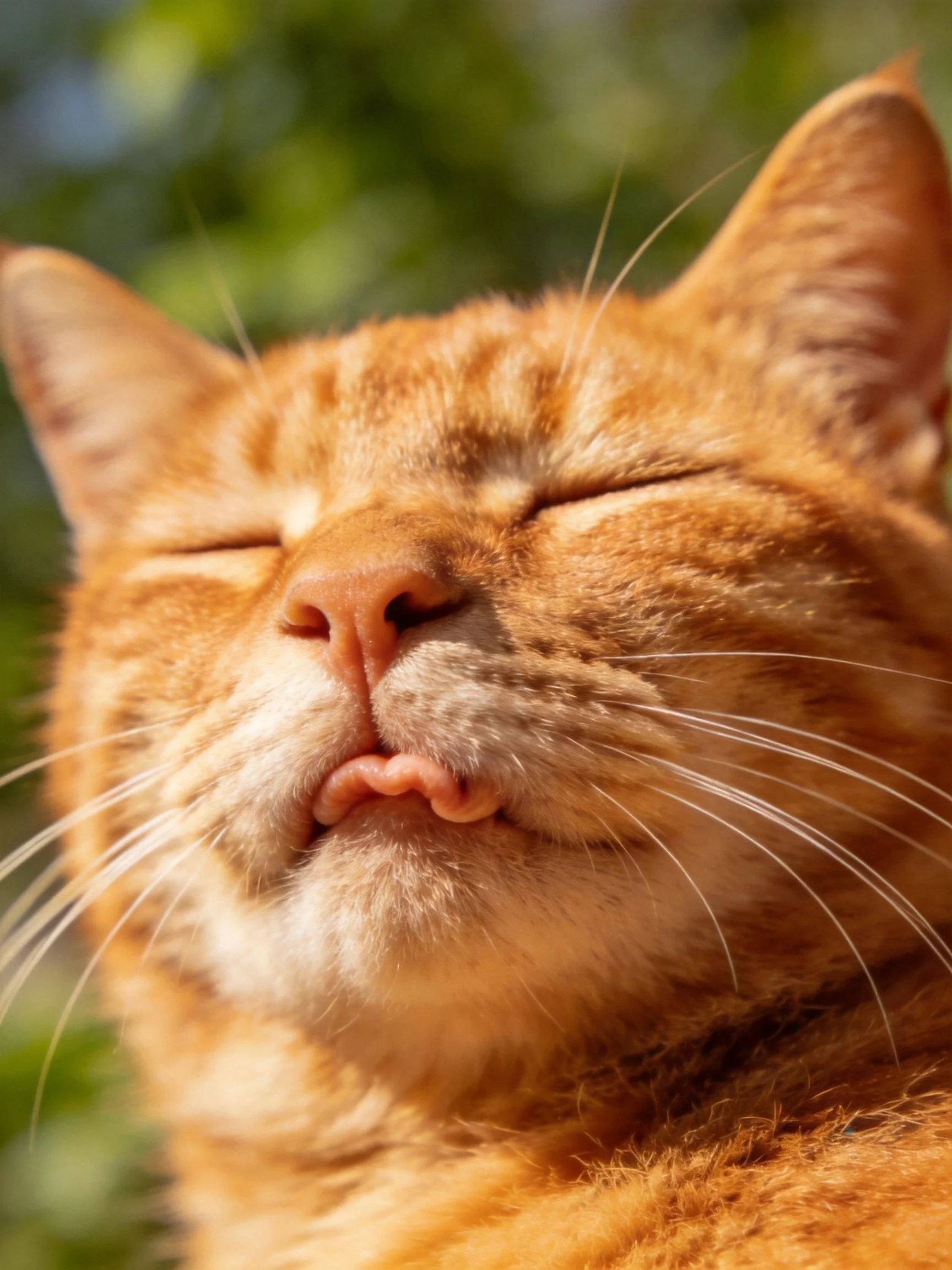 A content orange tabby cat enjoying warm sunlight