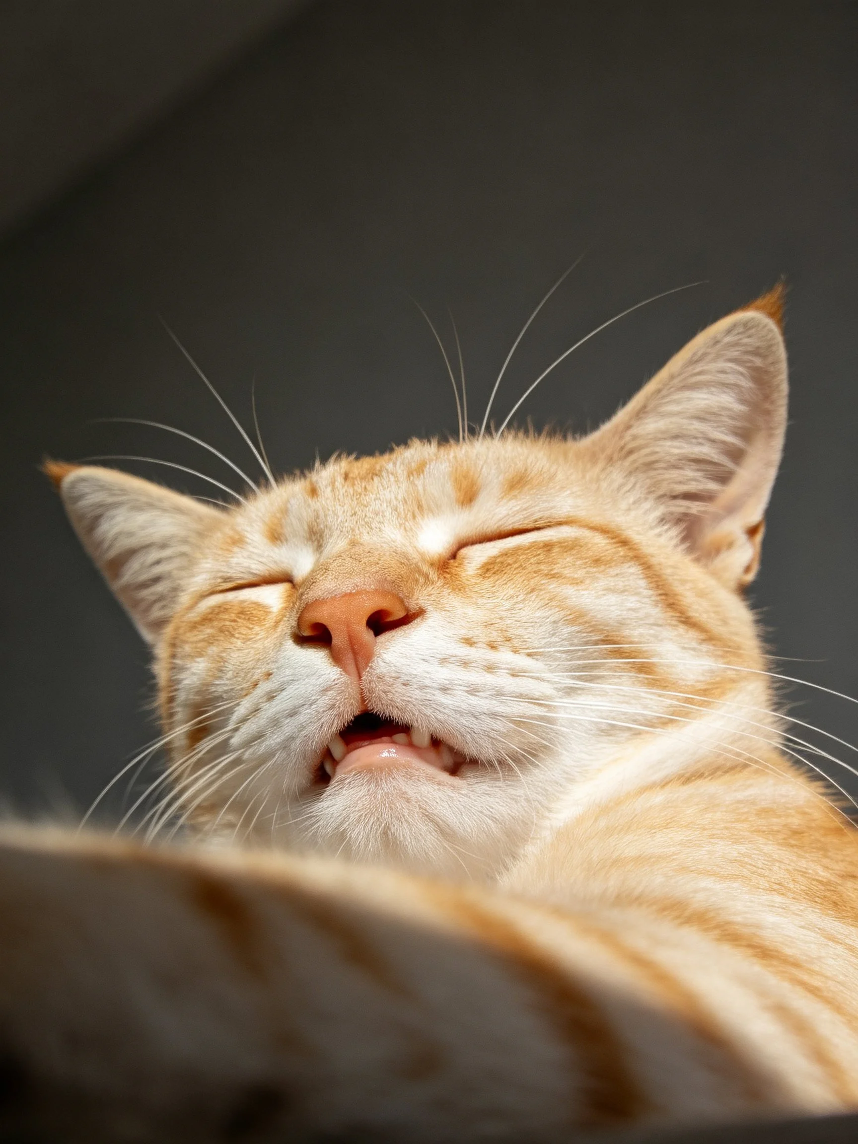 A content orange tabby cat resting with closed eyes