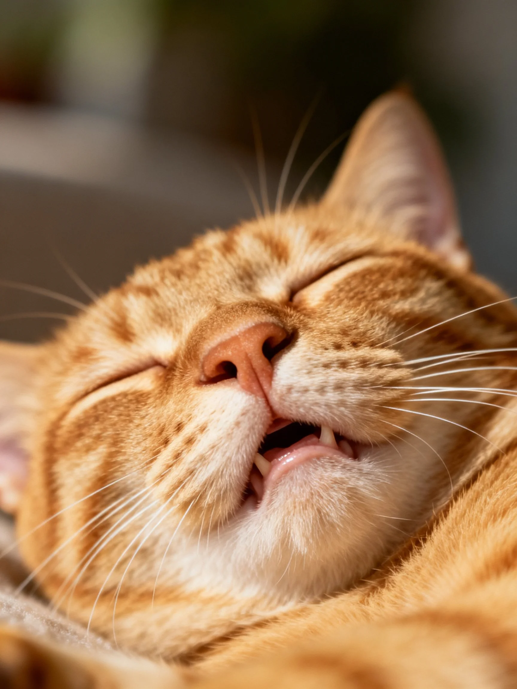 A content orange tabby cat resting with closed eyes