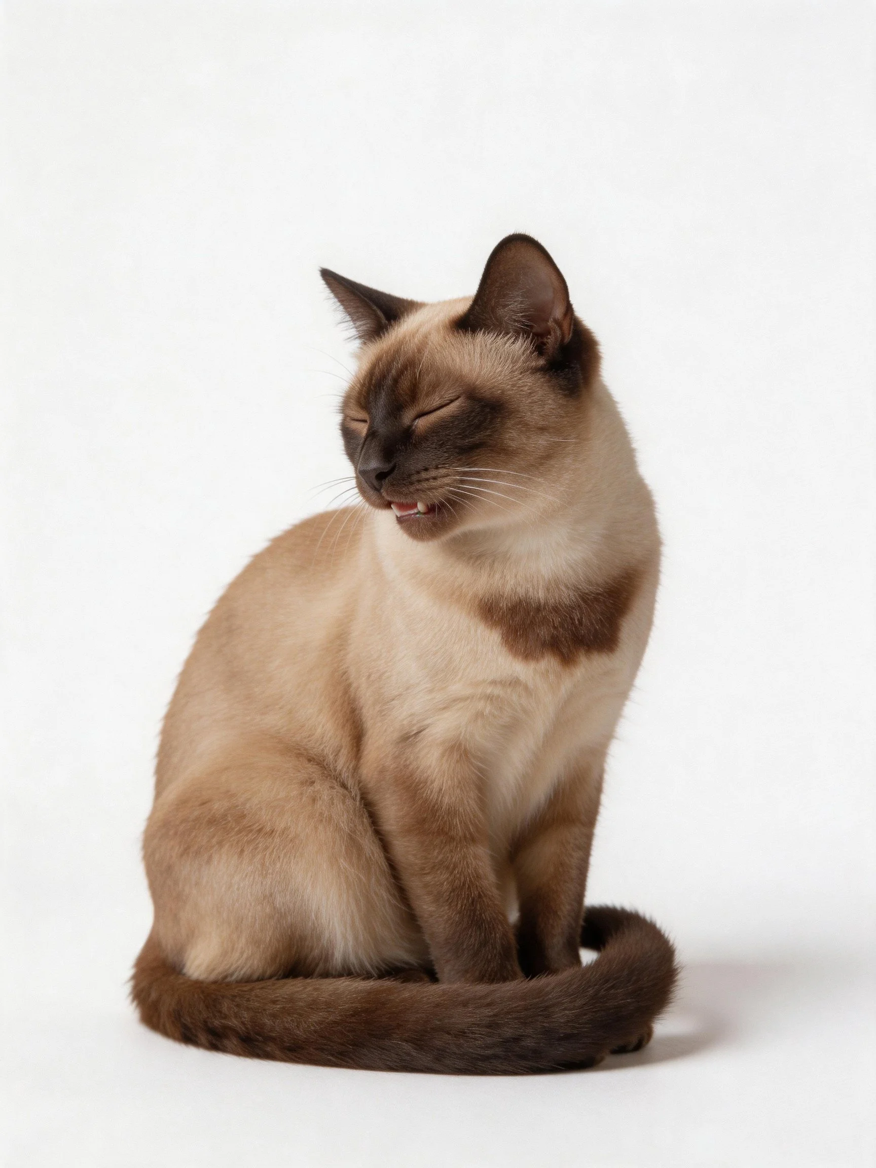 A Siamese cat with cream and dark brown markings sits.