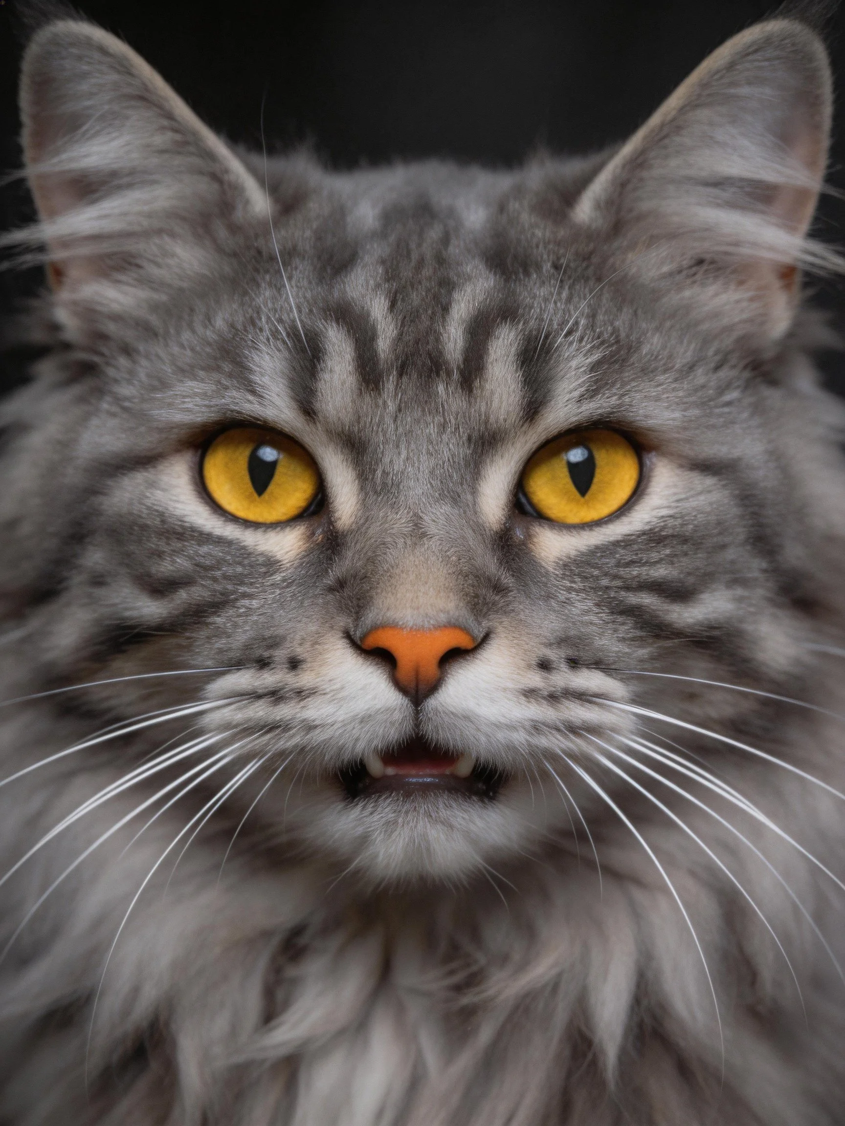 A close - up of a gray tabby cat showcasing vivid yellow eyes.