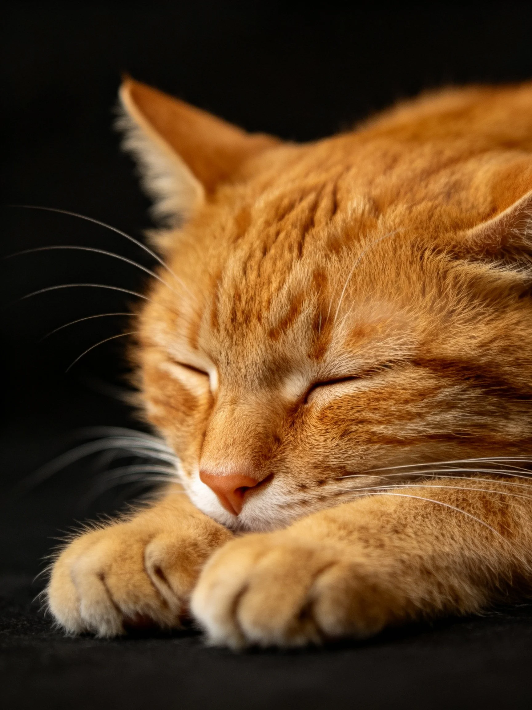 A serene orange tabby cat resting with closed eyes