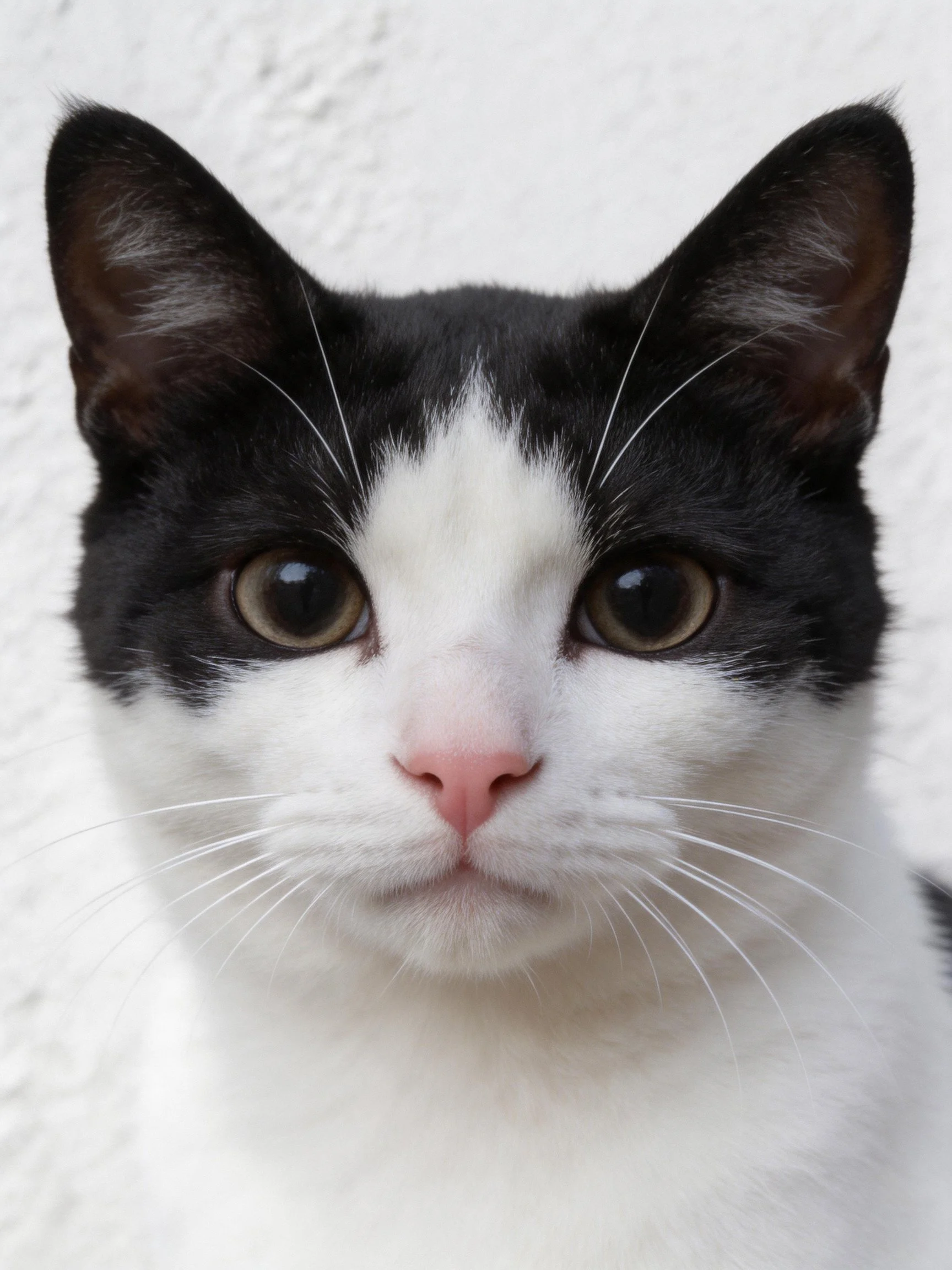 Black and white cat with prominent ears and expressive eyes