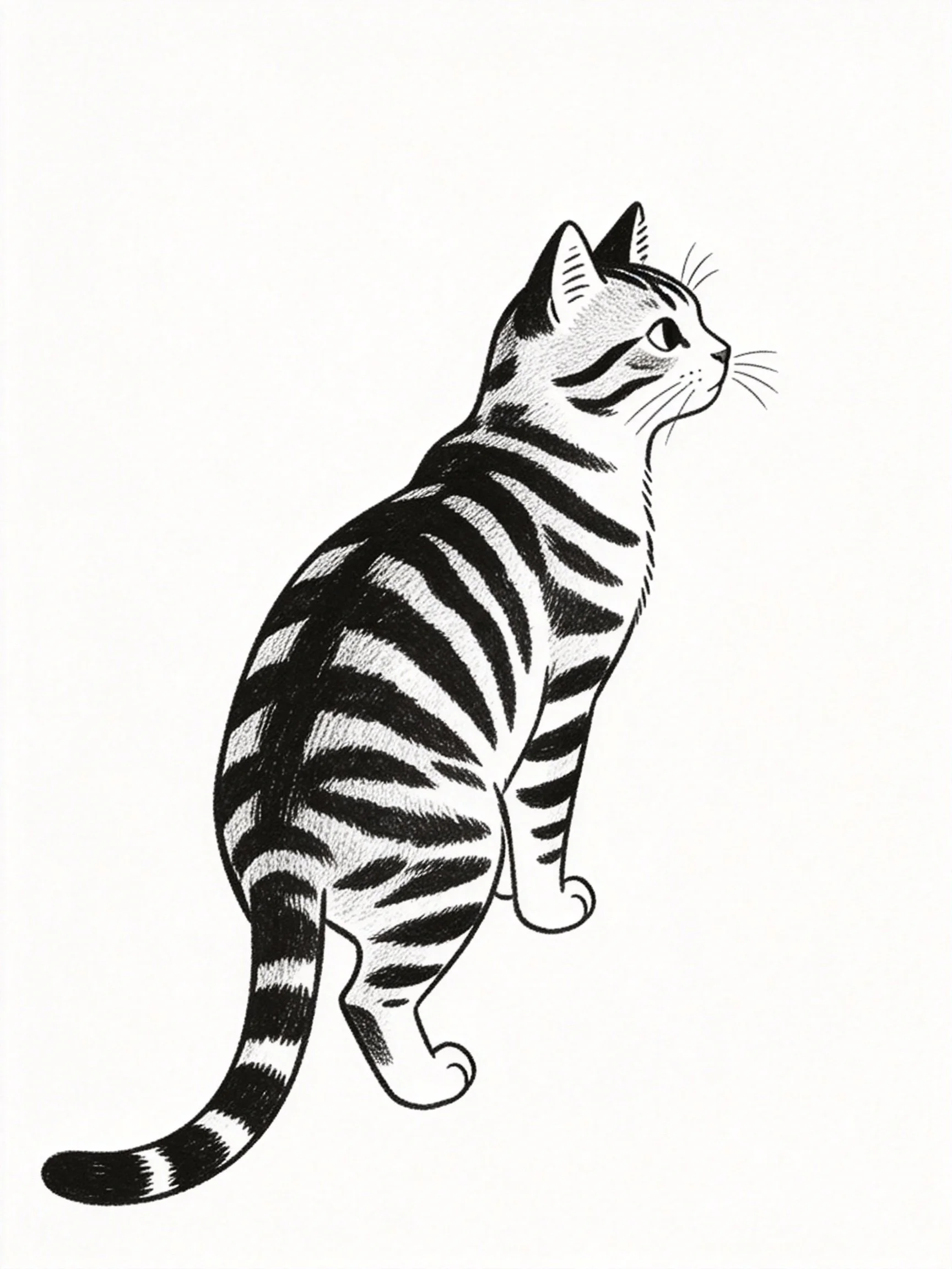 Black and white striped cat illustration showing side profile
