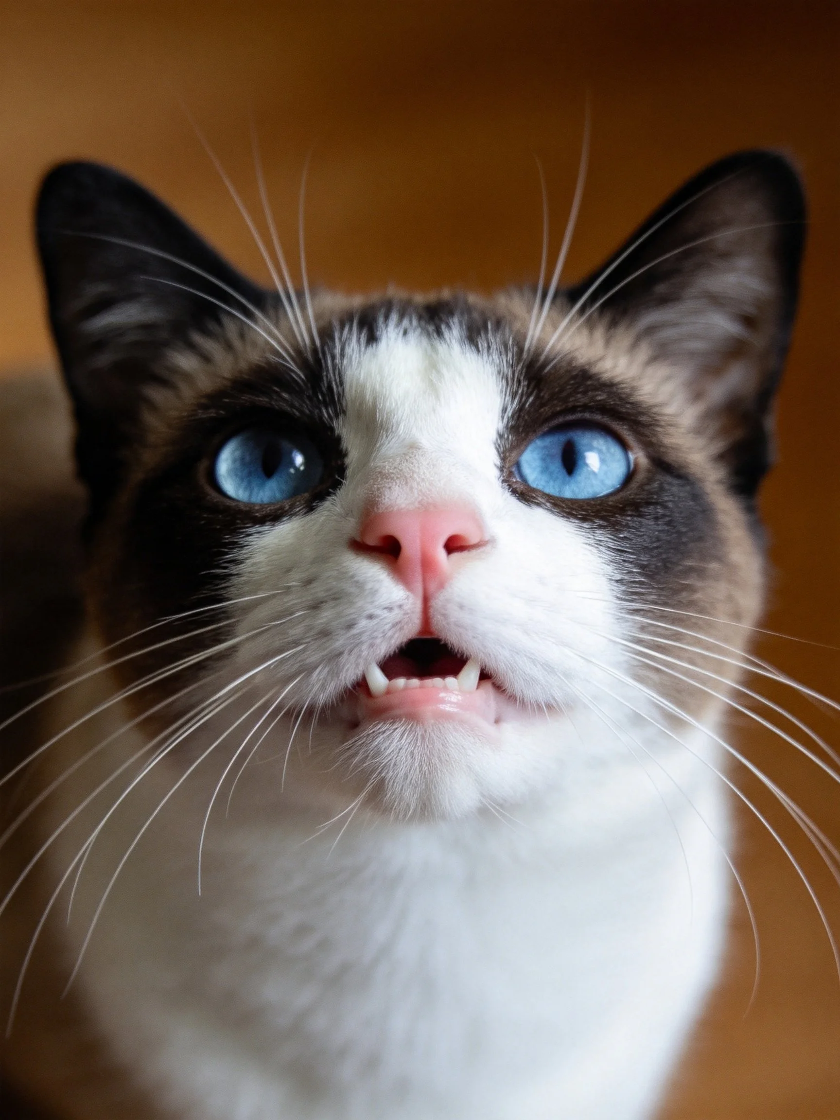 Close-up of a Siamese cat with bright blue eyes