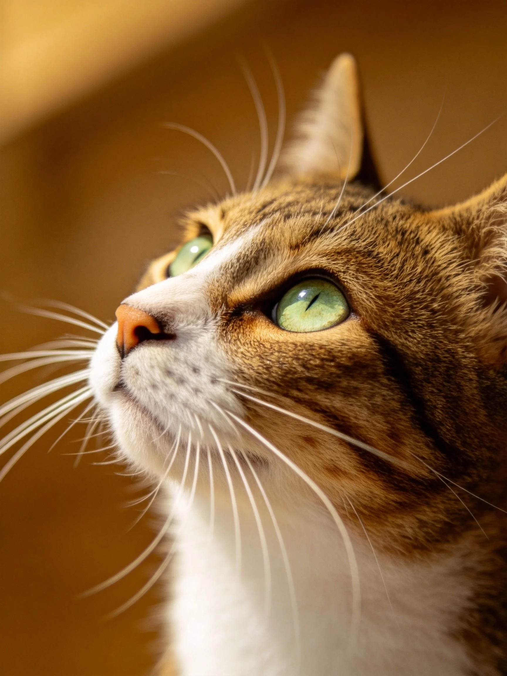 Tabby cat with green eyes shown in close - up