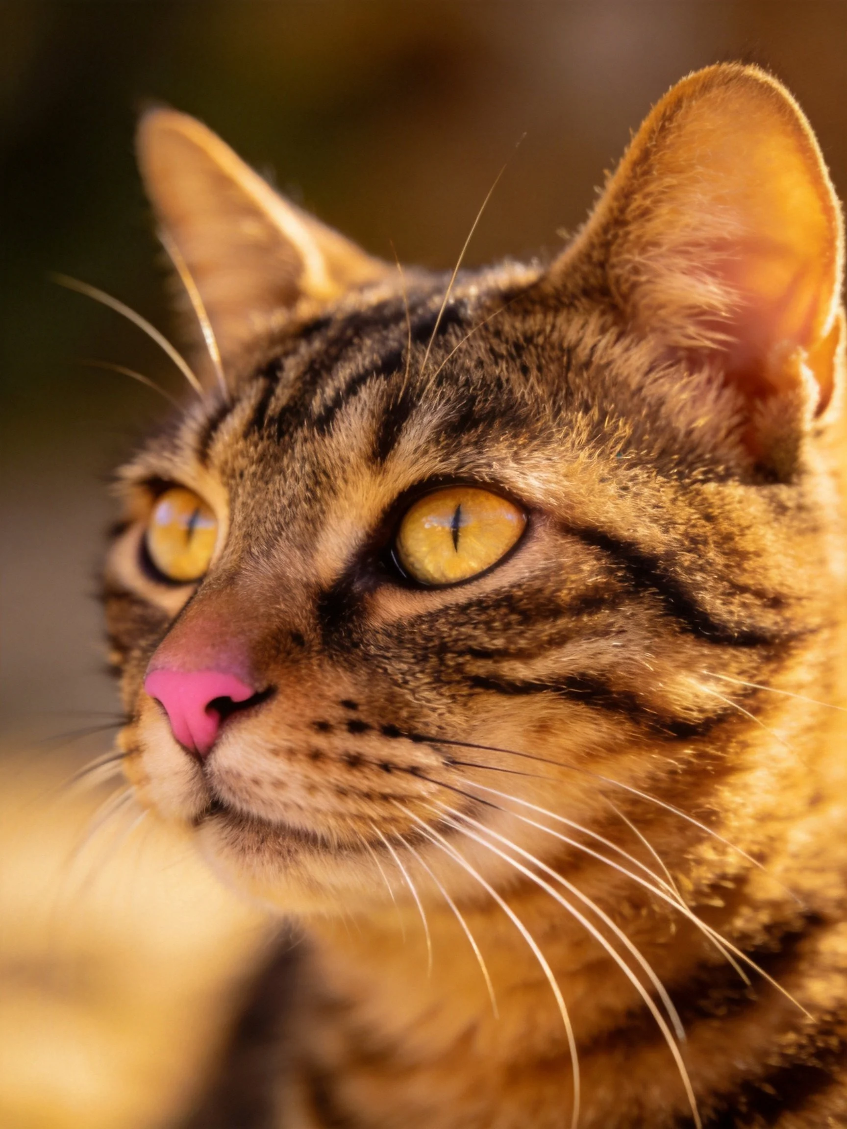 Close - up of a brown tabby cat with golden eyes