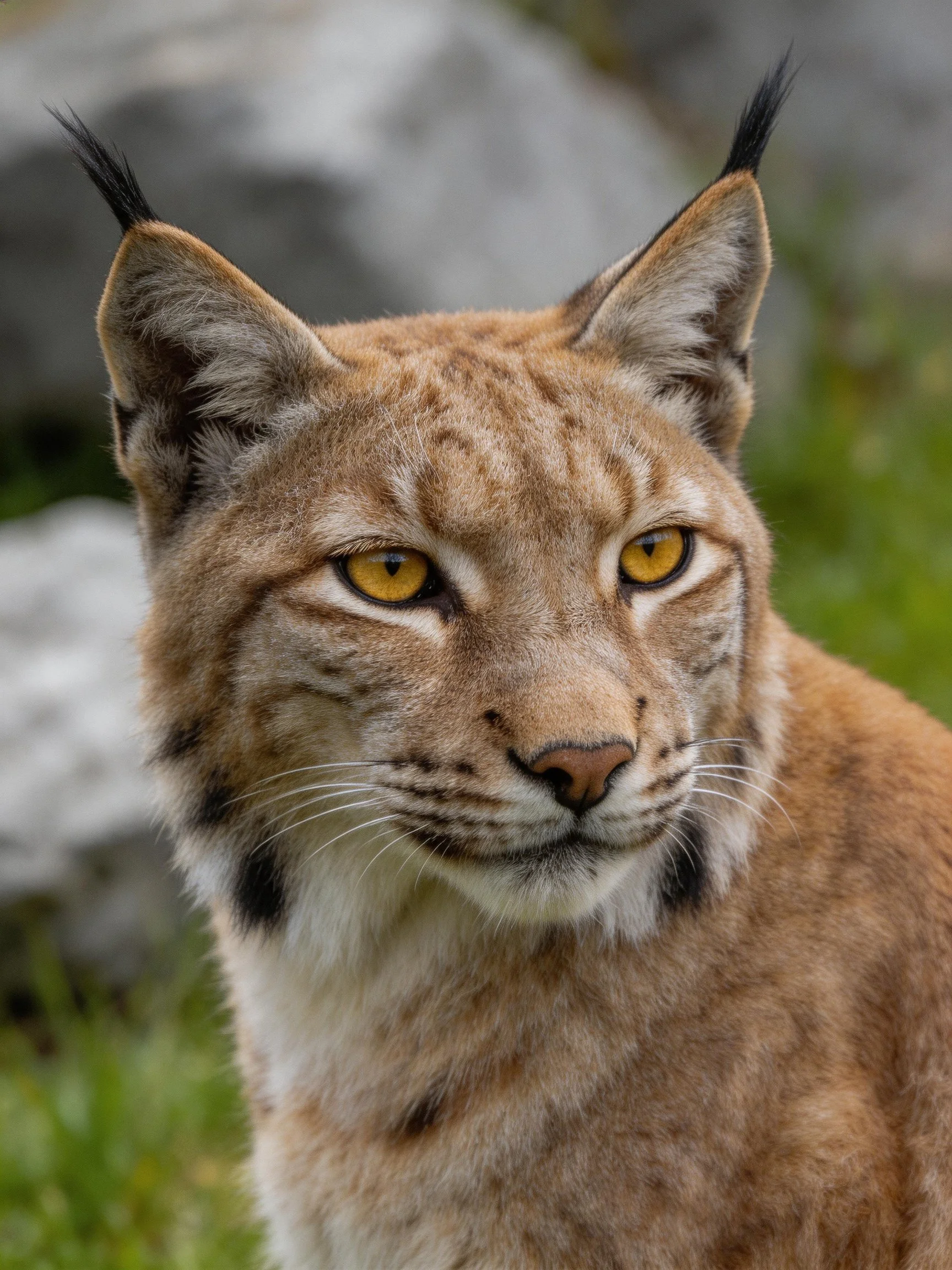 Close-up of a lynx with golden eyes and tufted ears