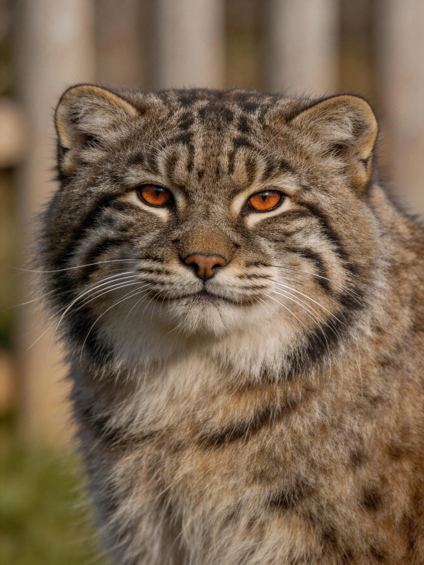 Close-up of a lynx withthick spotted fur and amber eyes