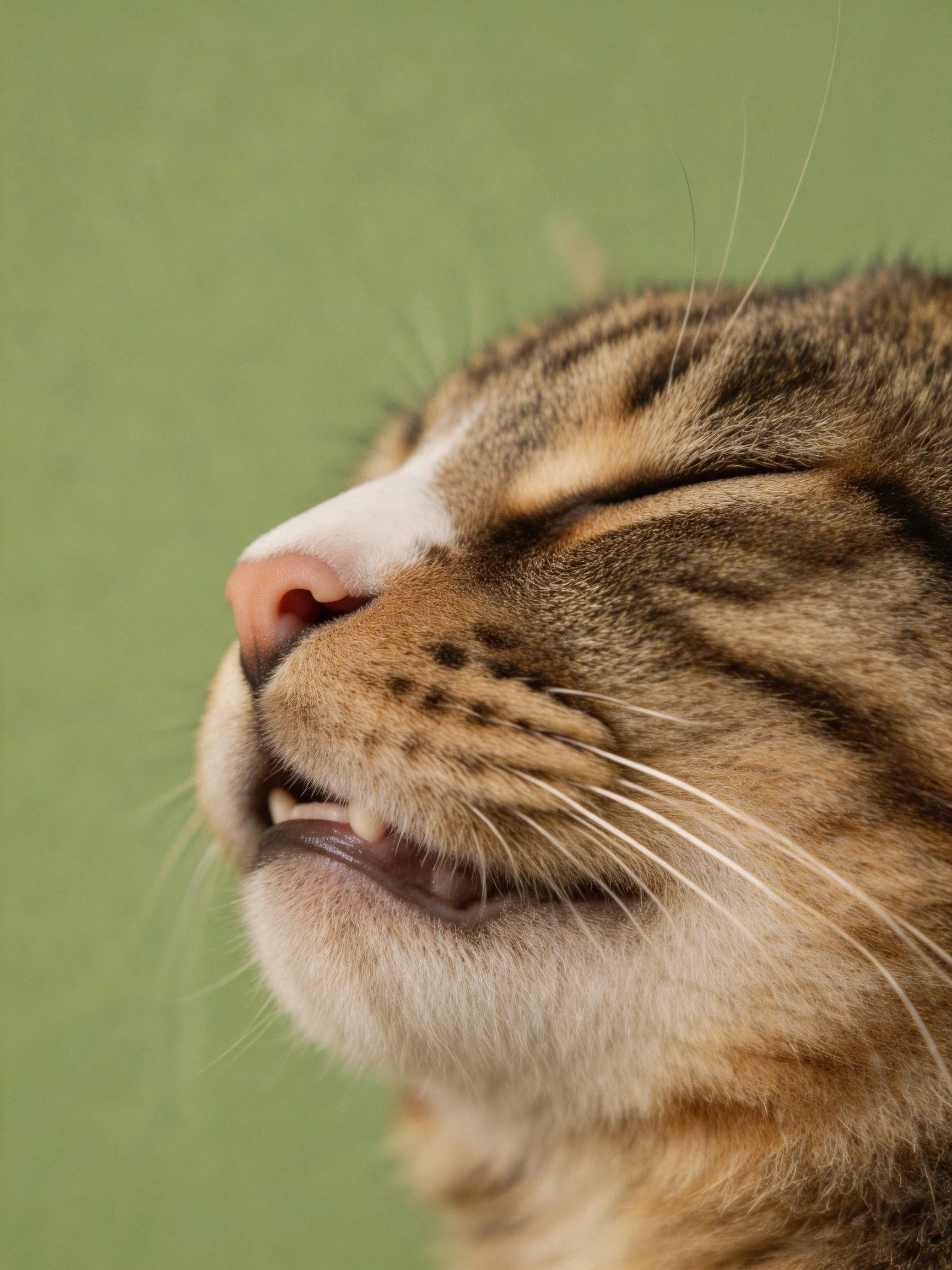 Close - up of a tabby cat with closed eyes and brown stripes