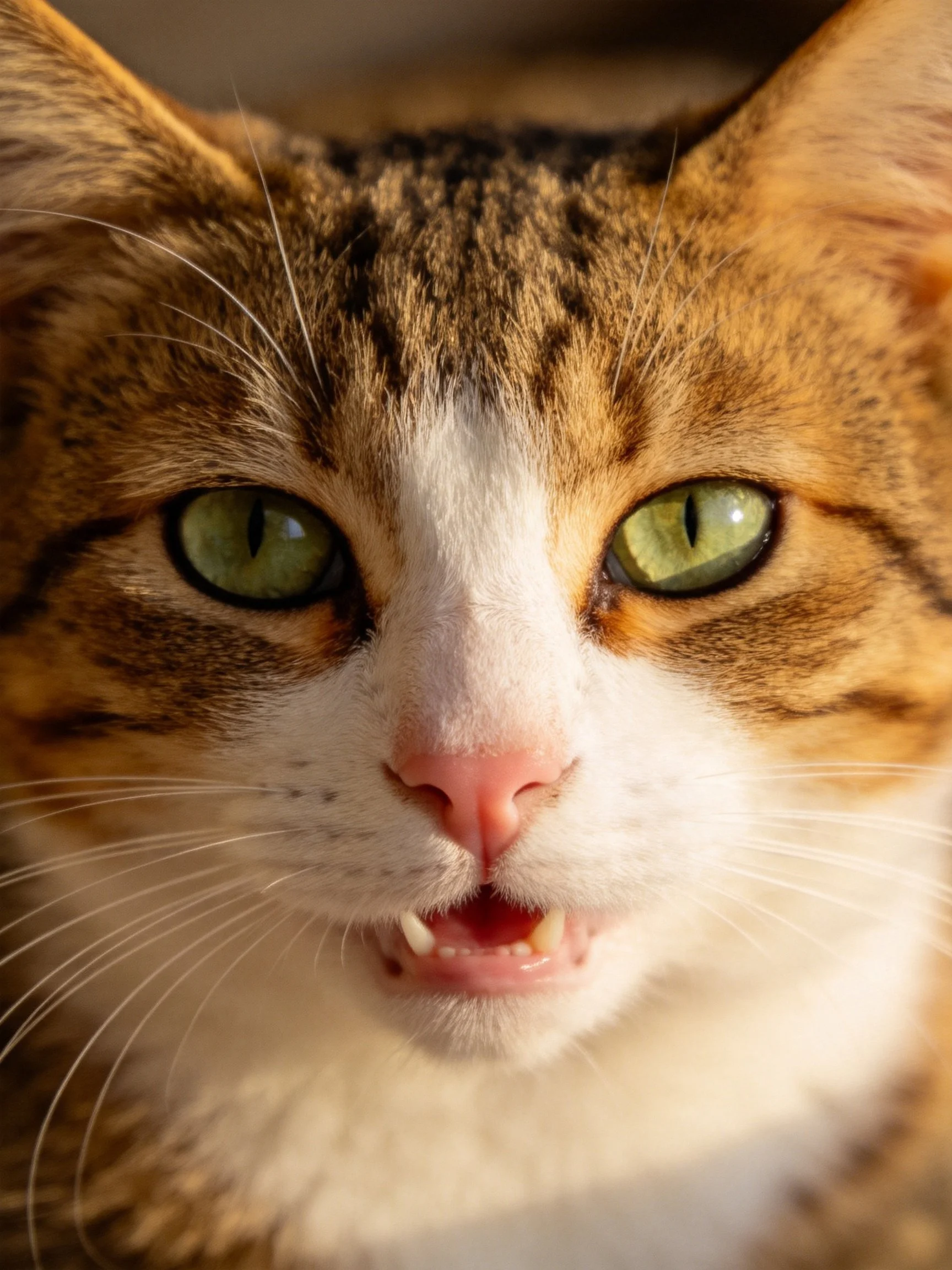 Close - up of a tabby cat with green eyes and orange fur