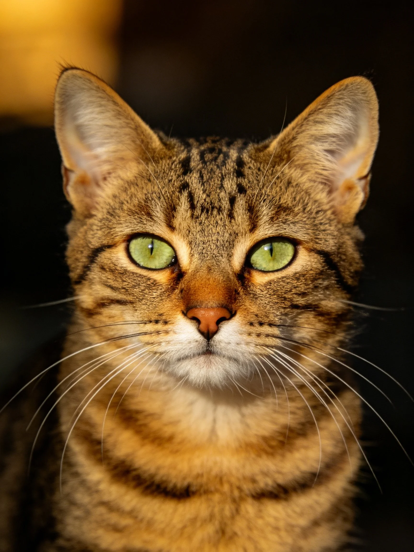 Close - up of a tabby cat with striking green eyes