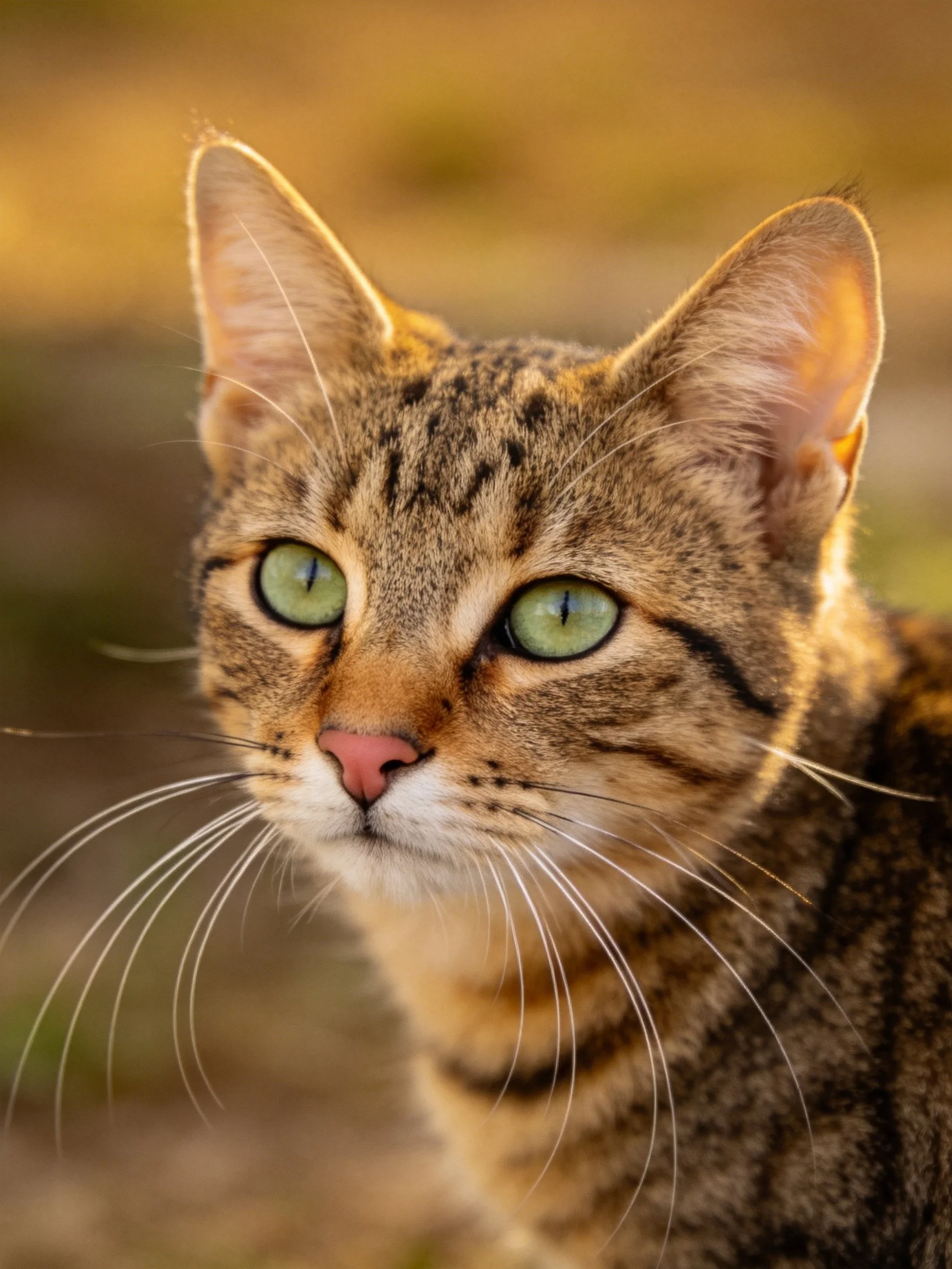 Close - up of a tabby cat with vivid green eyes