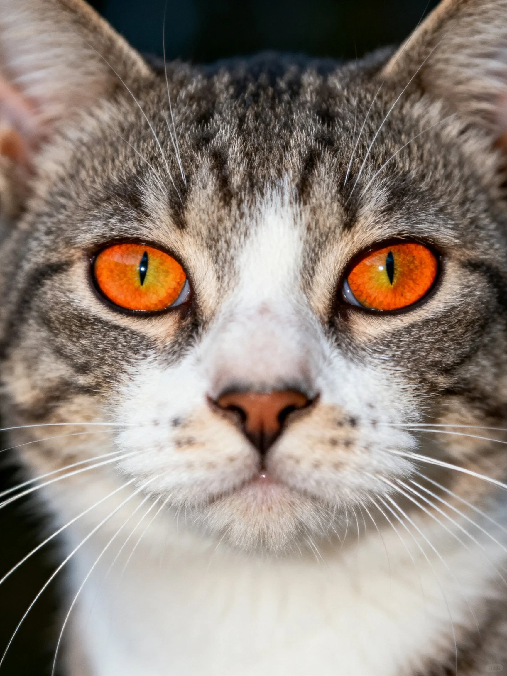 Close - up of a tabby cat with vivid orange eyes