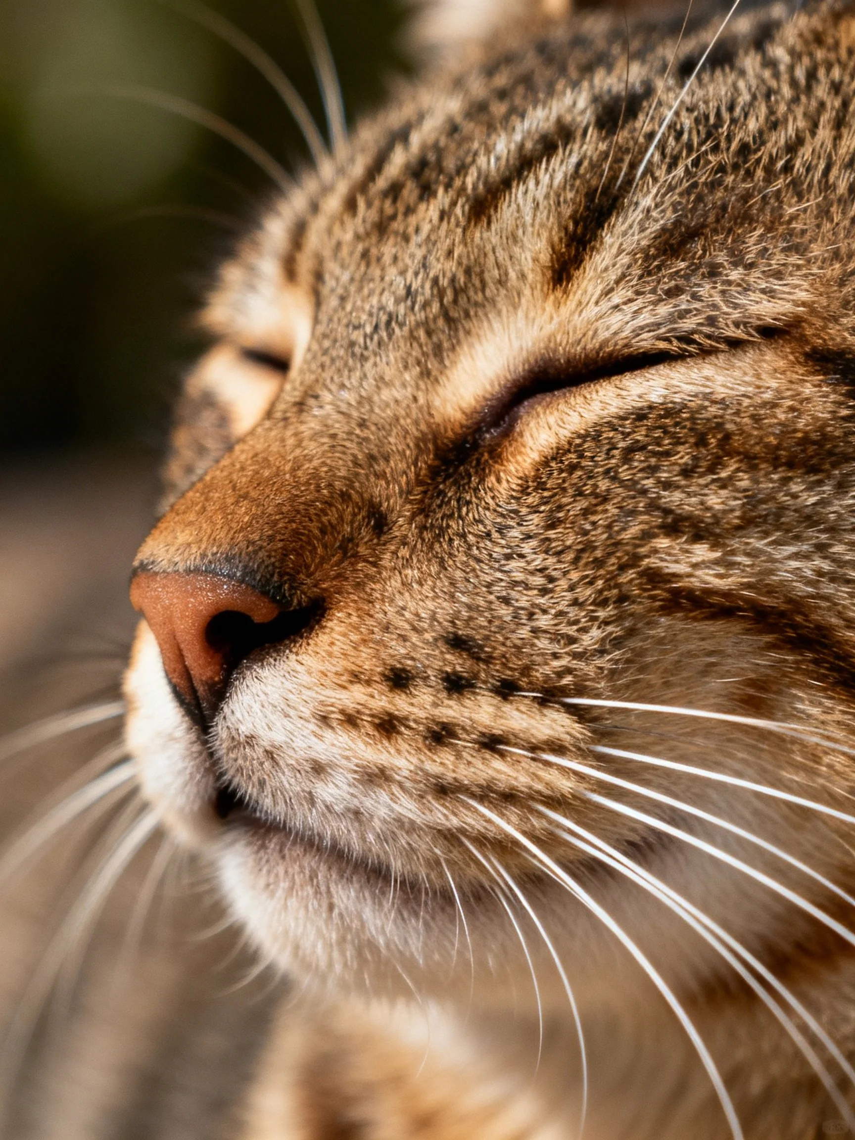 Close - up of a tabby cat’s peaceful face with closed eyes