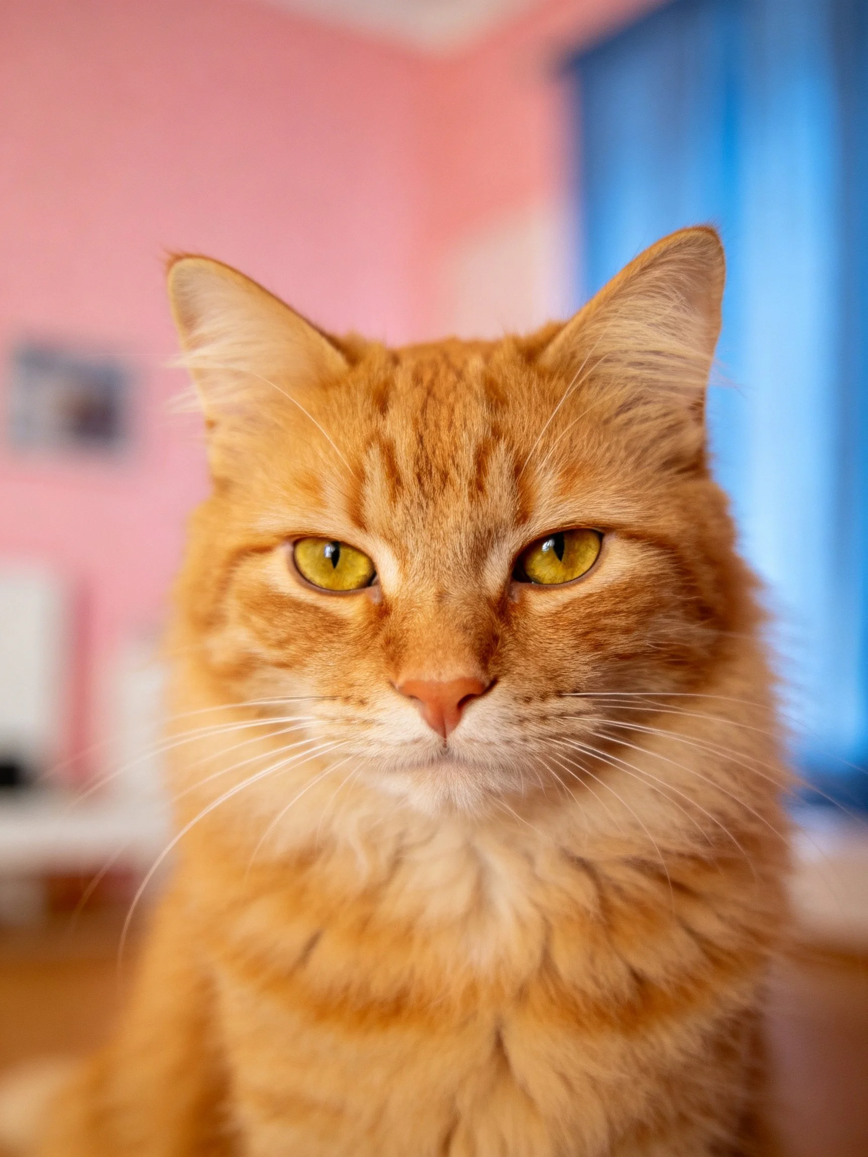 A close - up photograph of an orange tabby cat with bright eyes.
