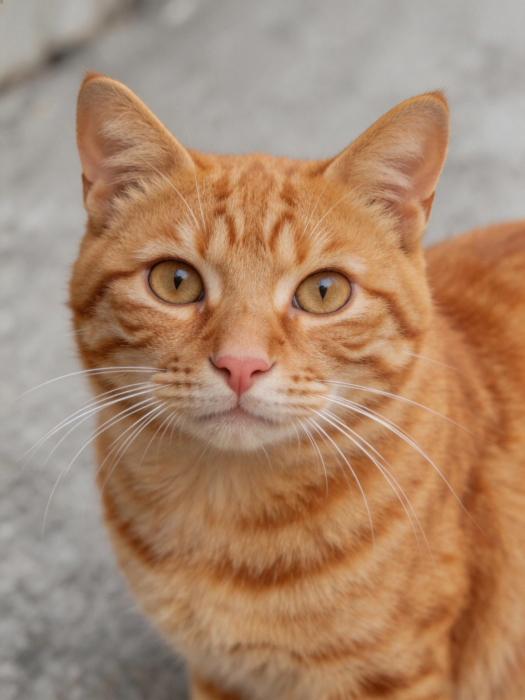 A close-up focuses on an orange tabby cat with golden eyes.