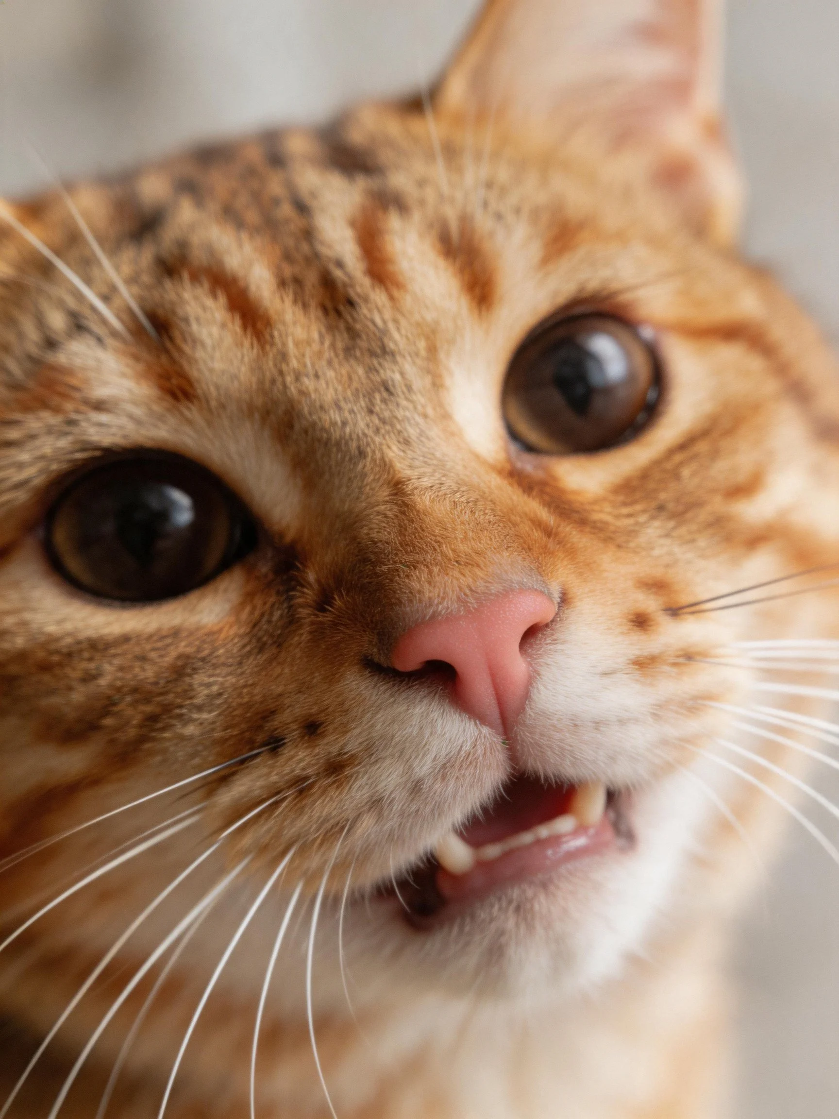 A close-up of an orange tabby cat with expressive eyes.