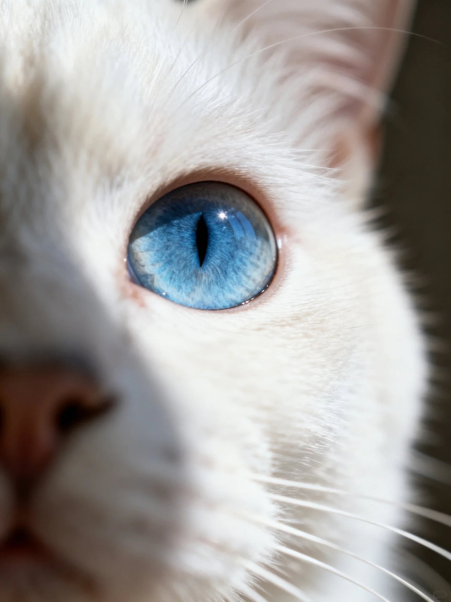 Close - up of white cat with vivid blue eye