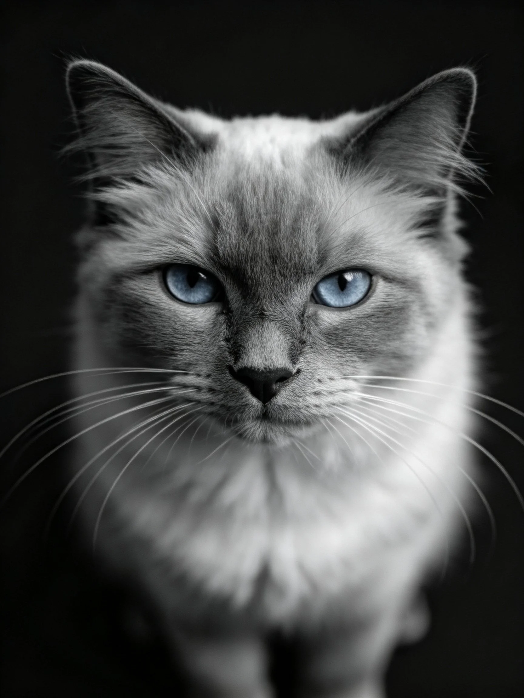 Close - up portrait of a Siamese cat with bright blue eyes