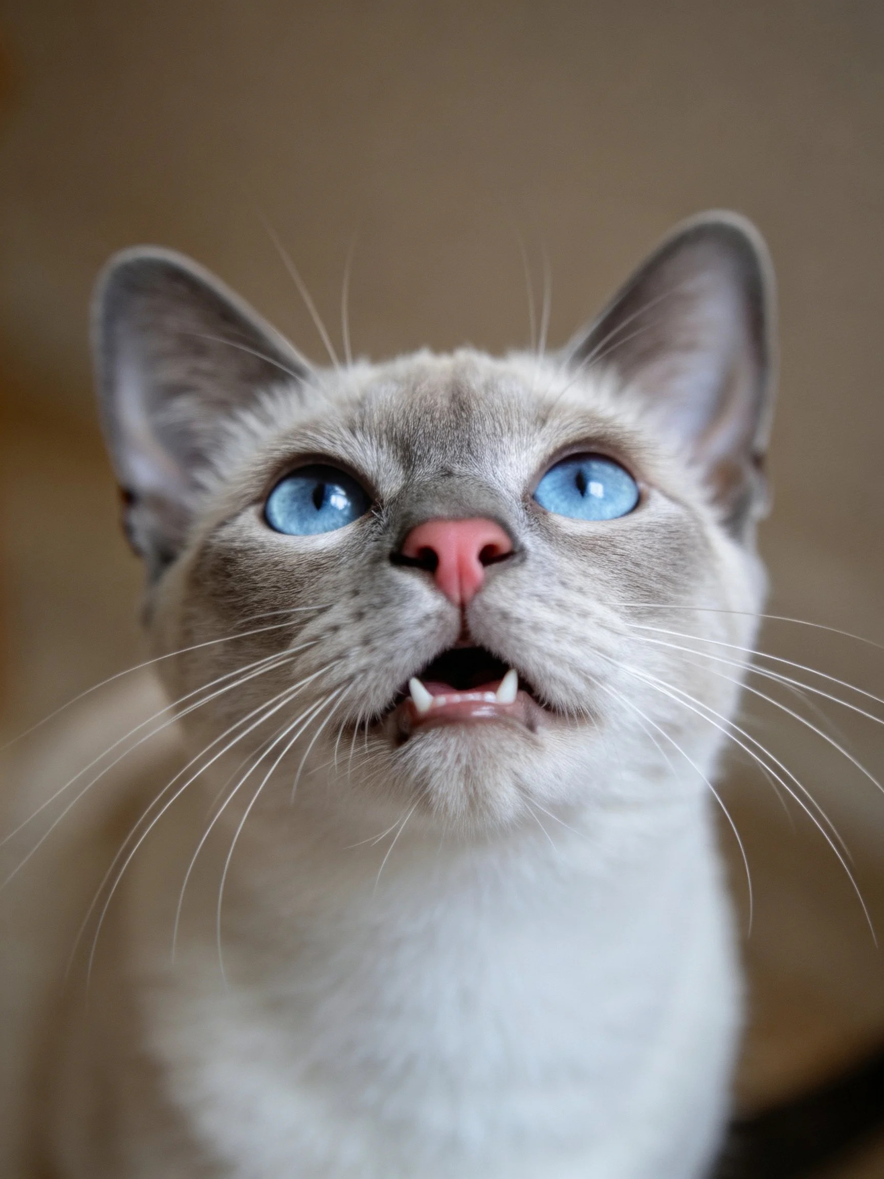 Close - up portrait of a Siamese cat with vivid blue eyes