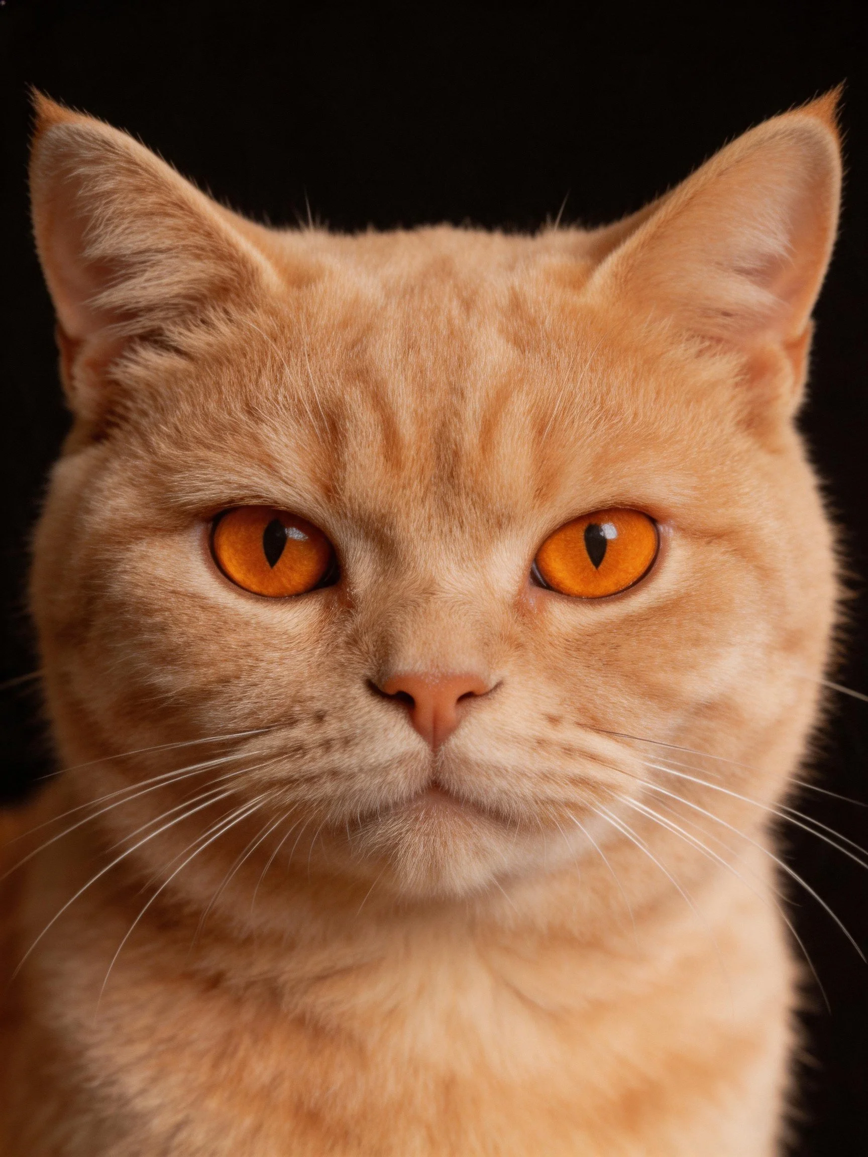 Close - up portrait of a tawny cat with bright orange eyes