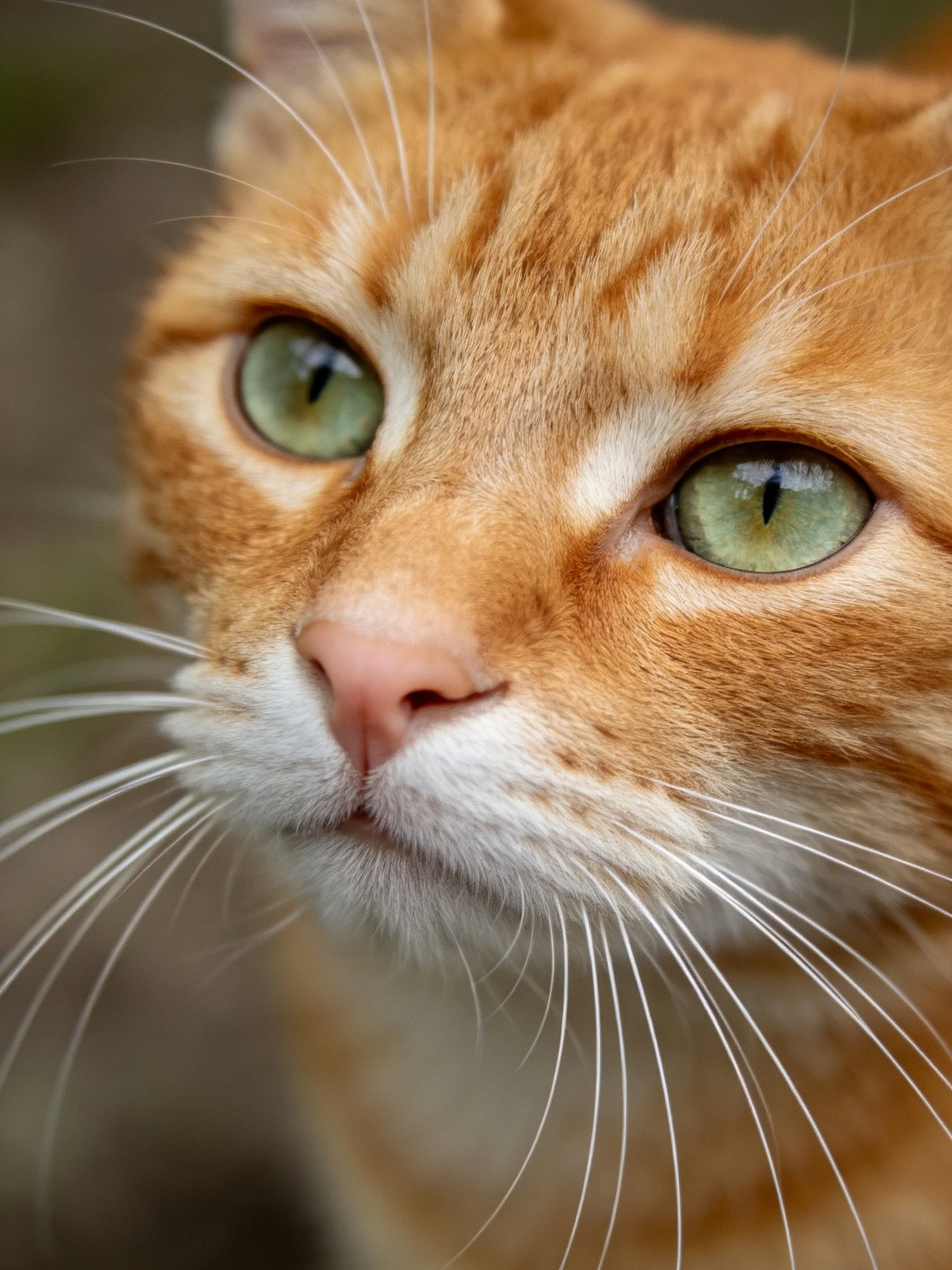 A close - up view of an orange tabby cat with striking green eyes.