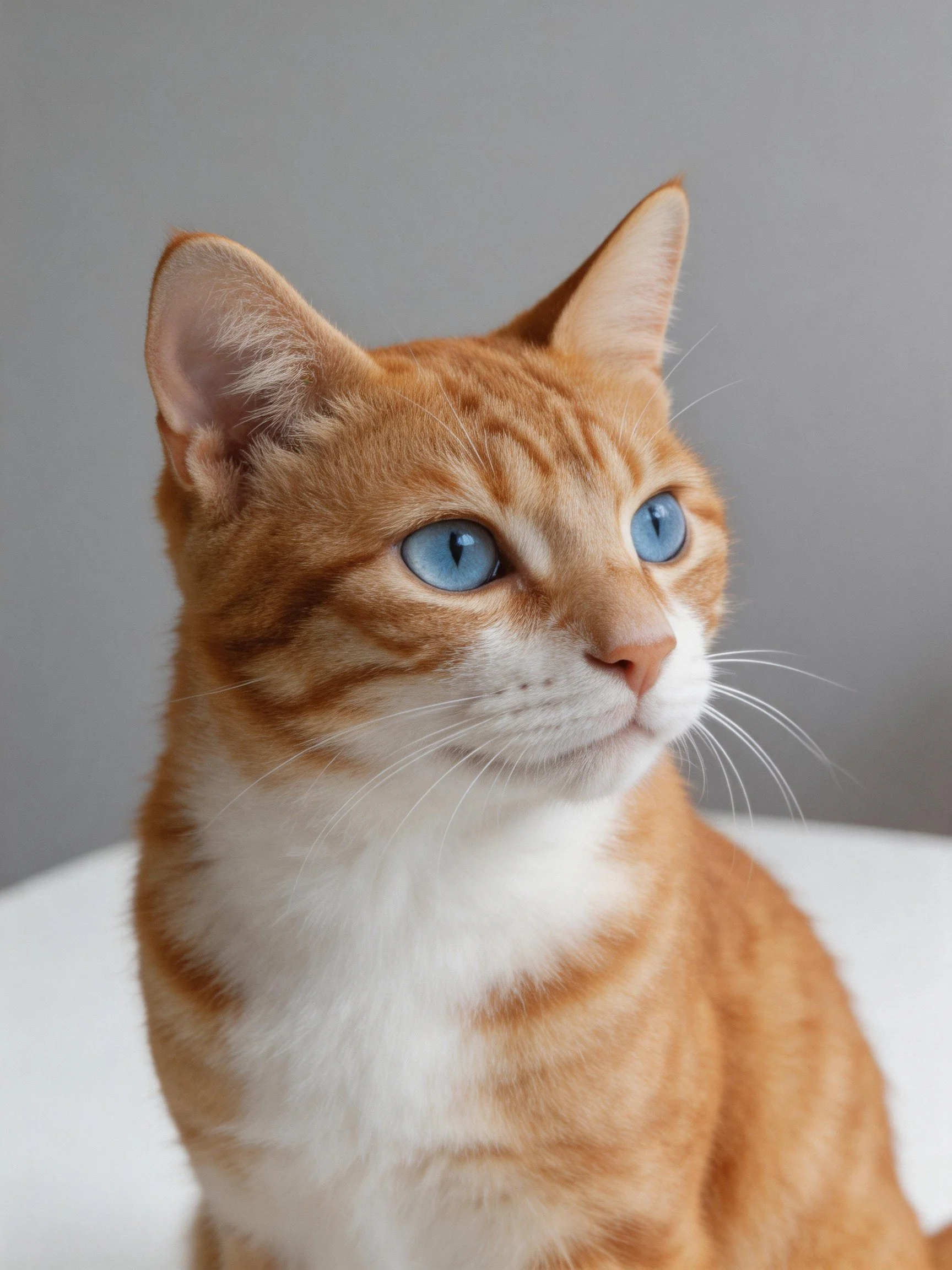 Ginger and white cat with bright blue eyes