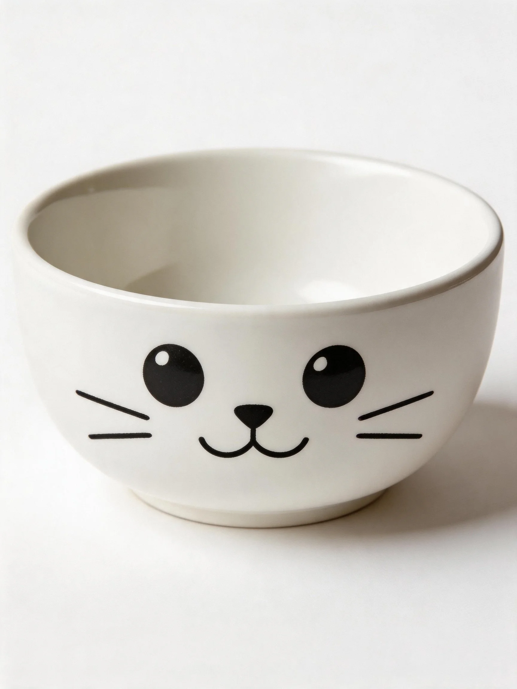 White ceramic bowl with black cat face design