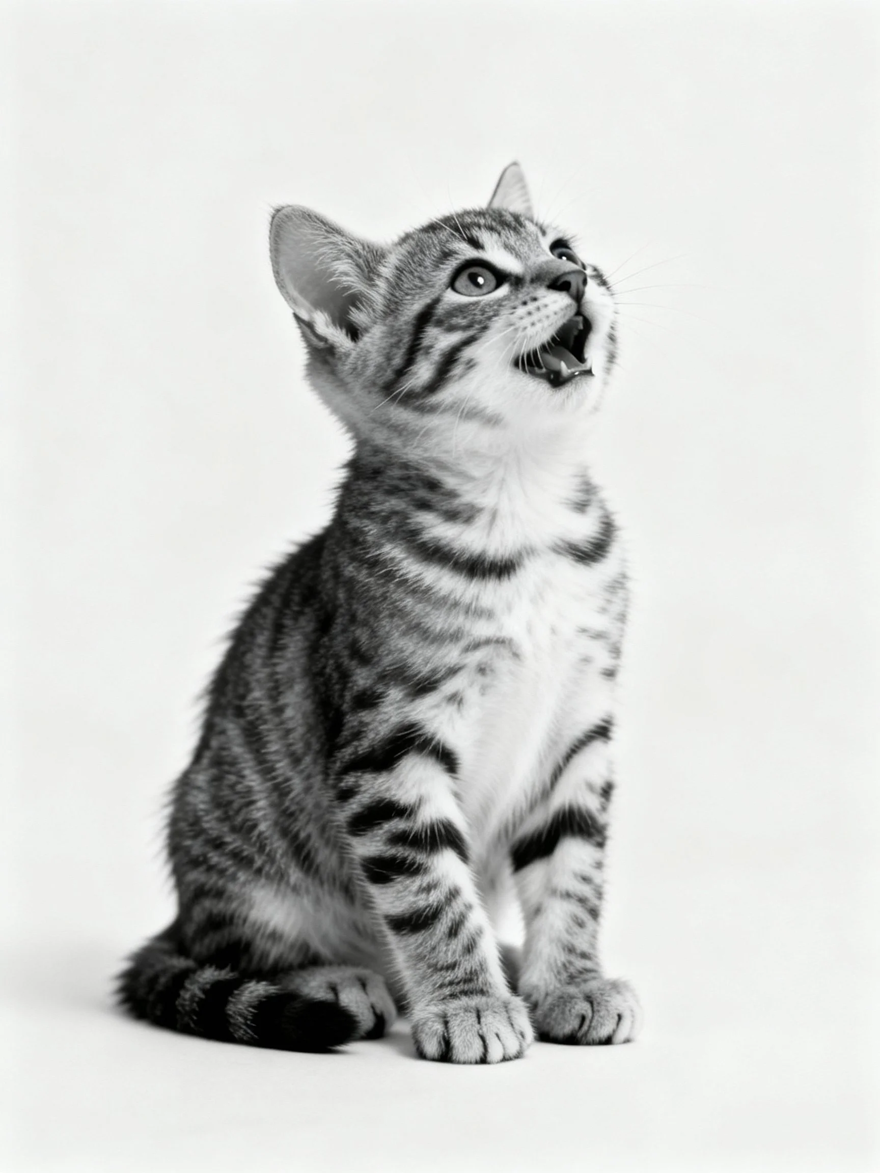 Young tabby kitten gazes upward