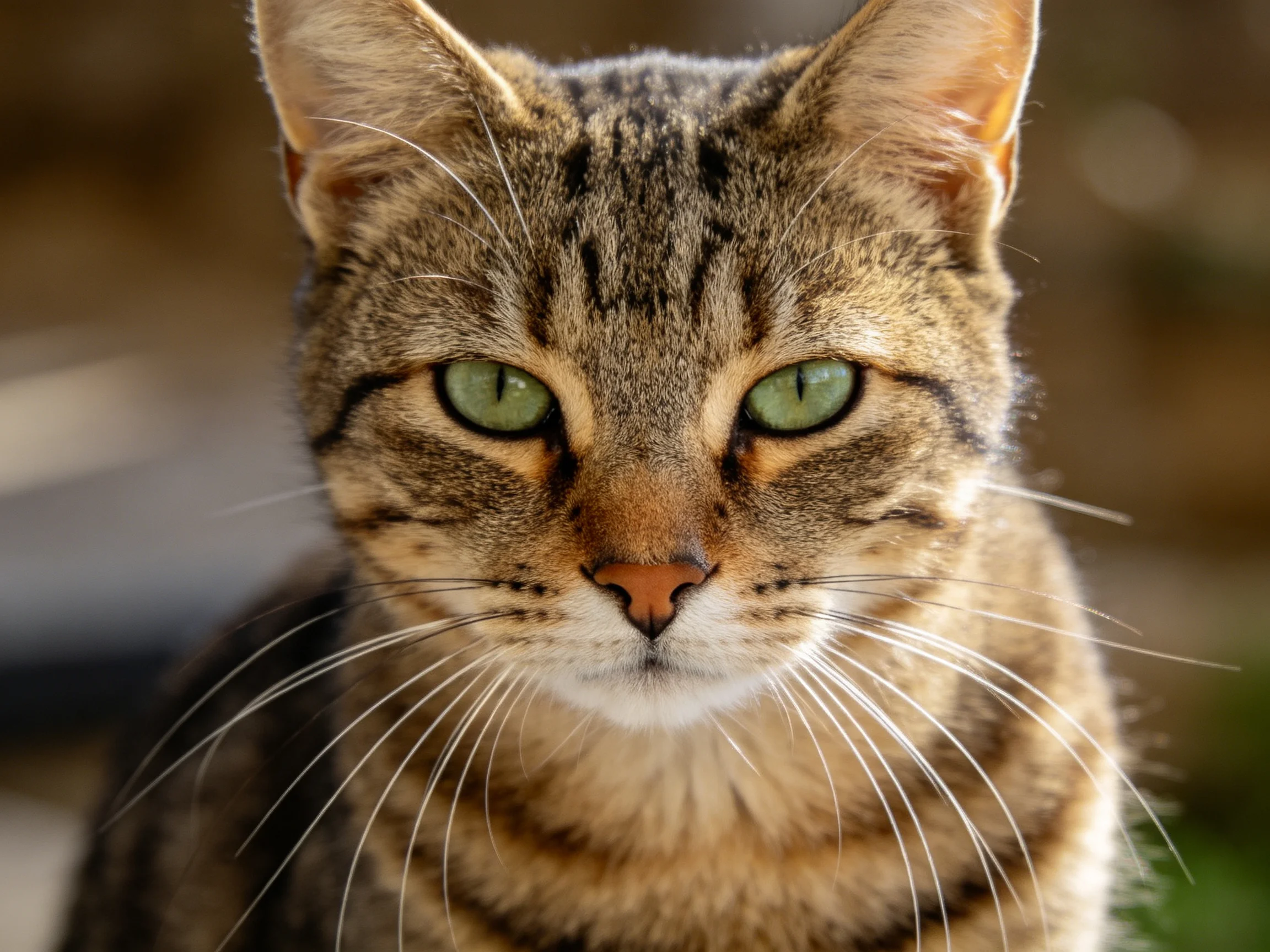 A close - up of a tabby cat with striking green eyes