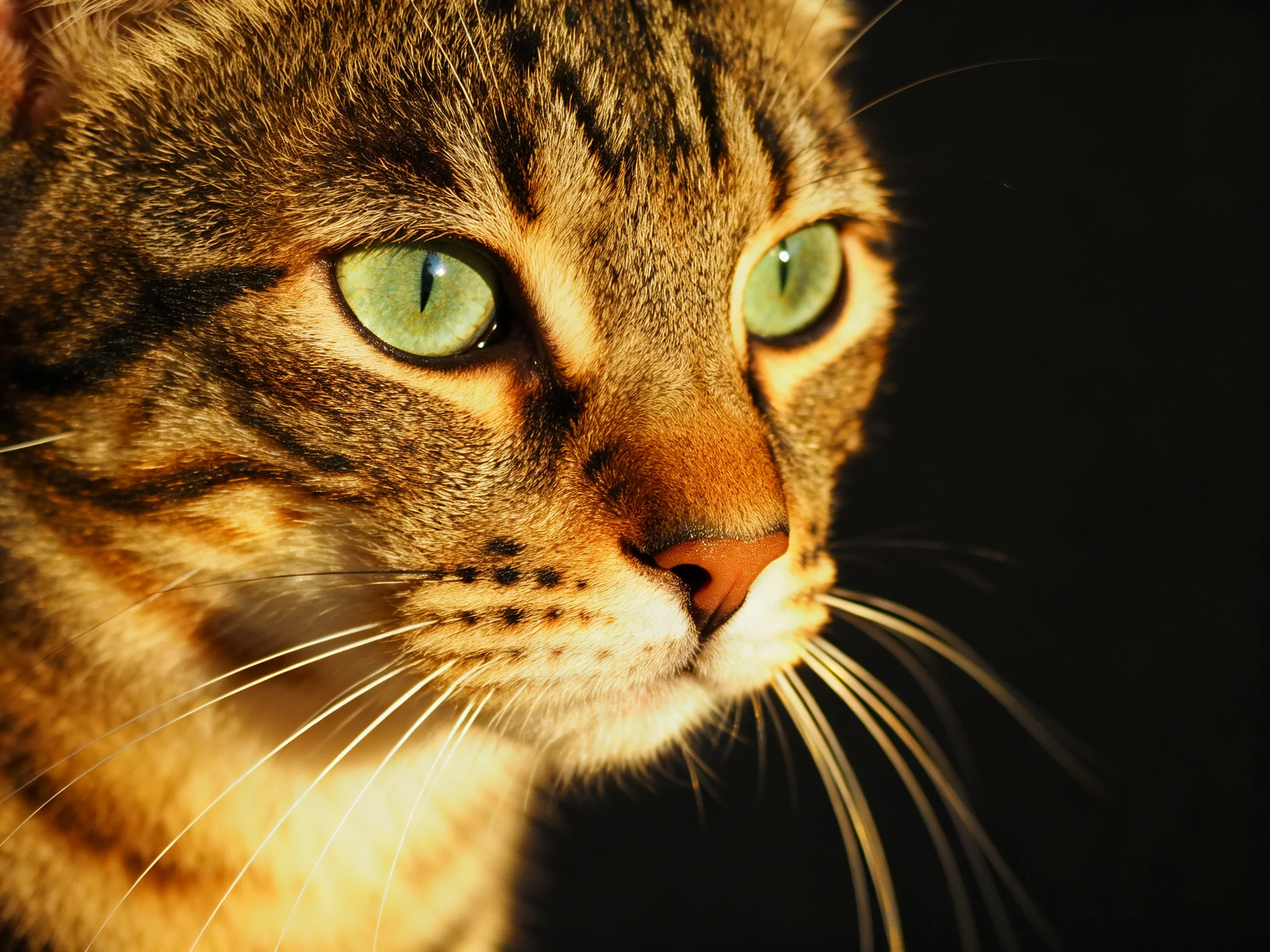A close - up of a tabby cat with striking green eyes