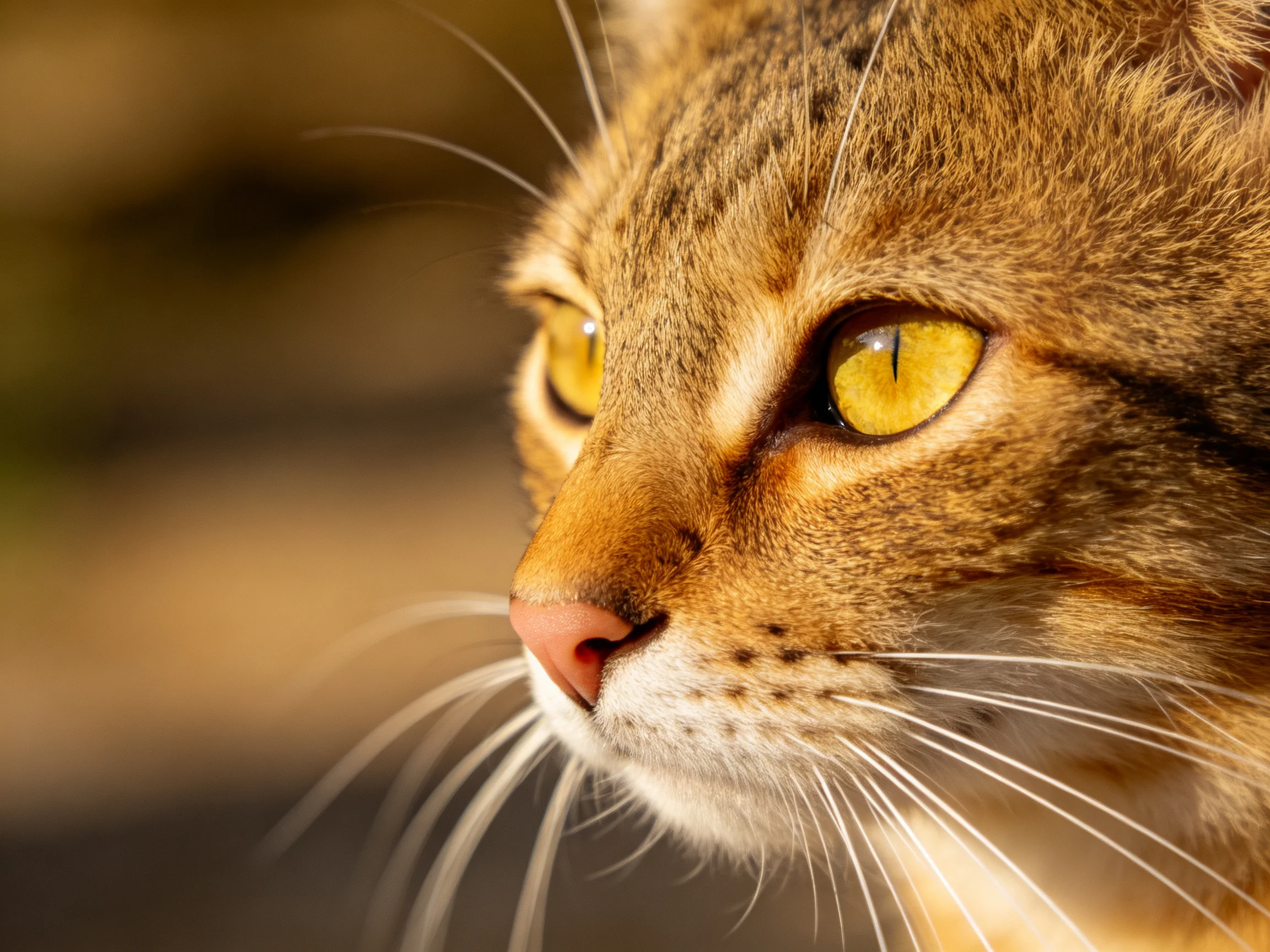 A detailed close - up of a brown tabby cat with vivid yellow eyes