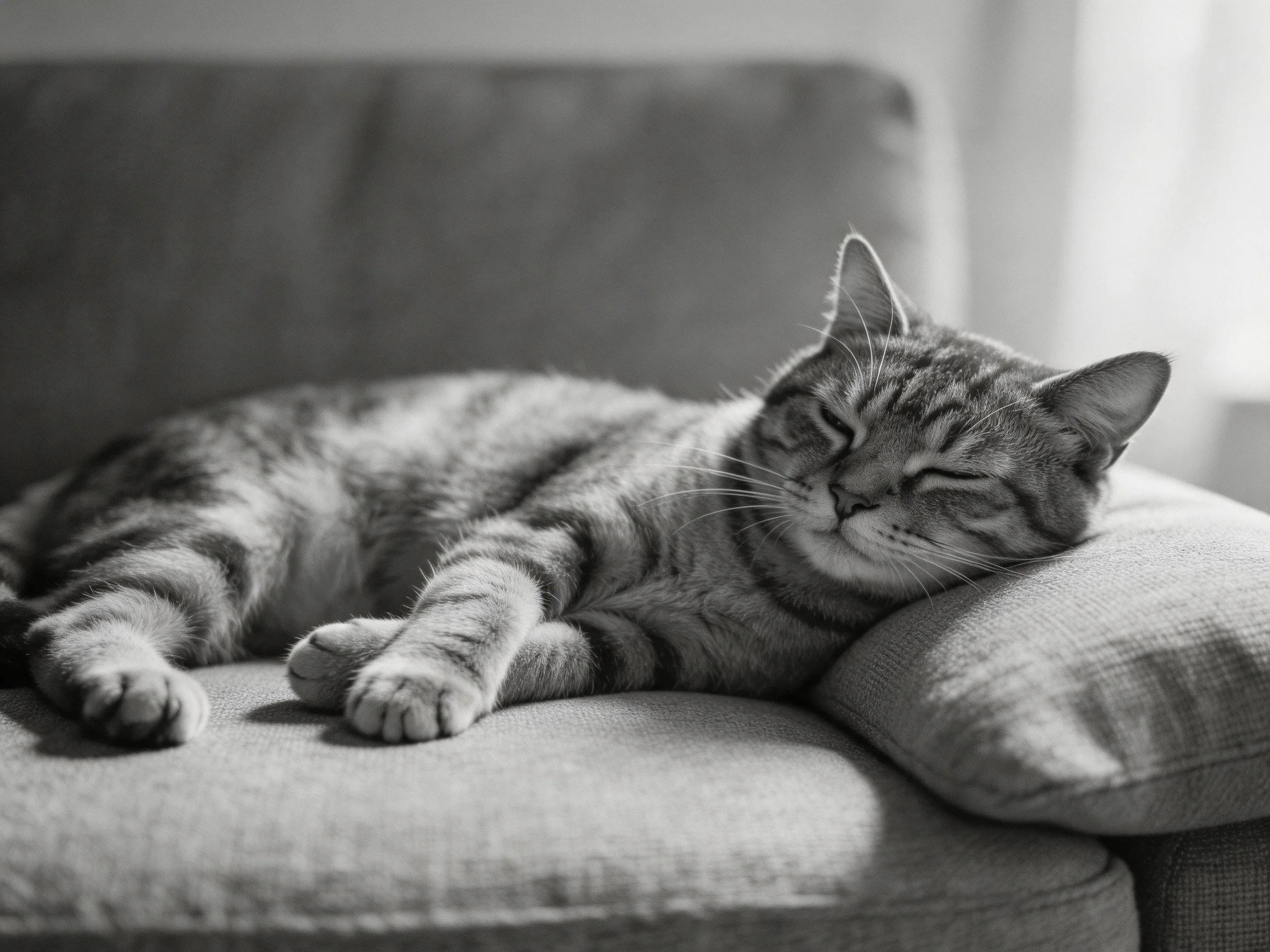 A tabby cat naps on a cushioned chair with a pillow