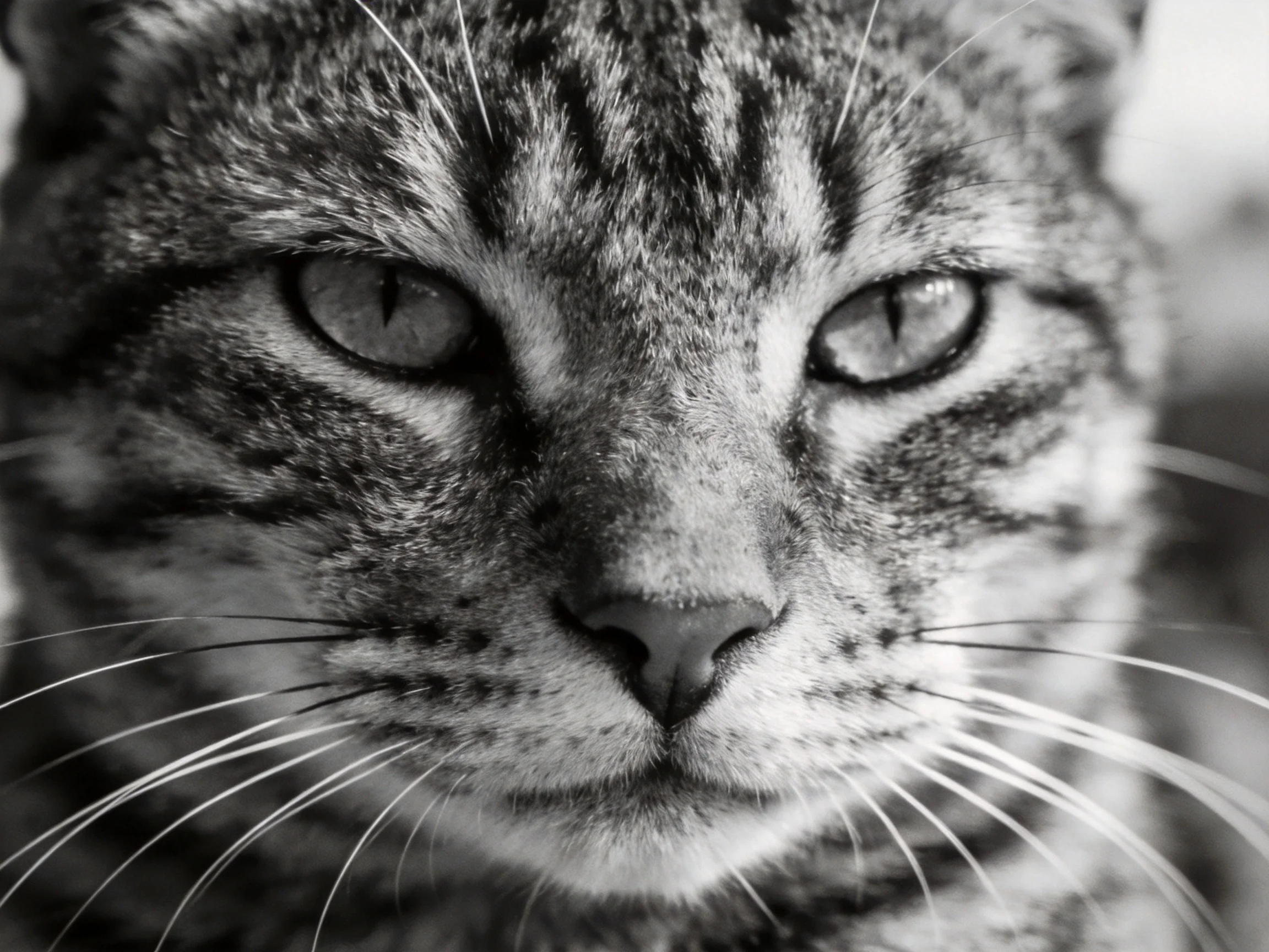 A close - up view of a black and white tabby cat with a calm expression.