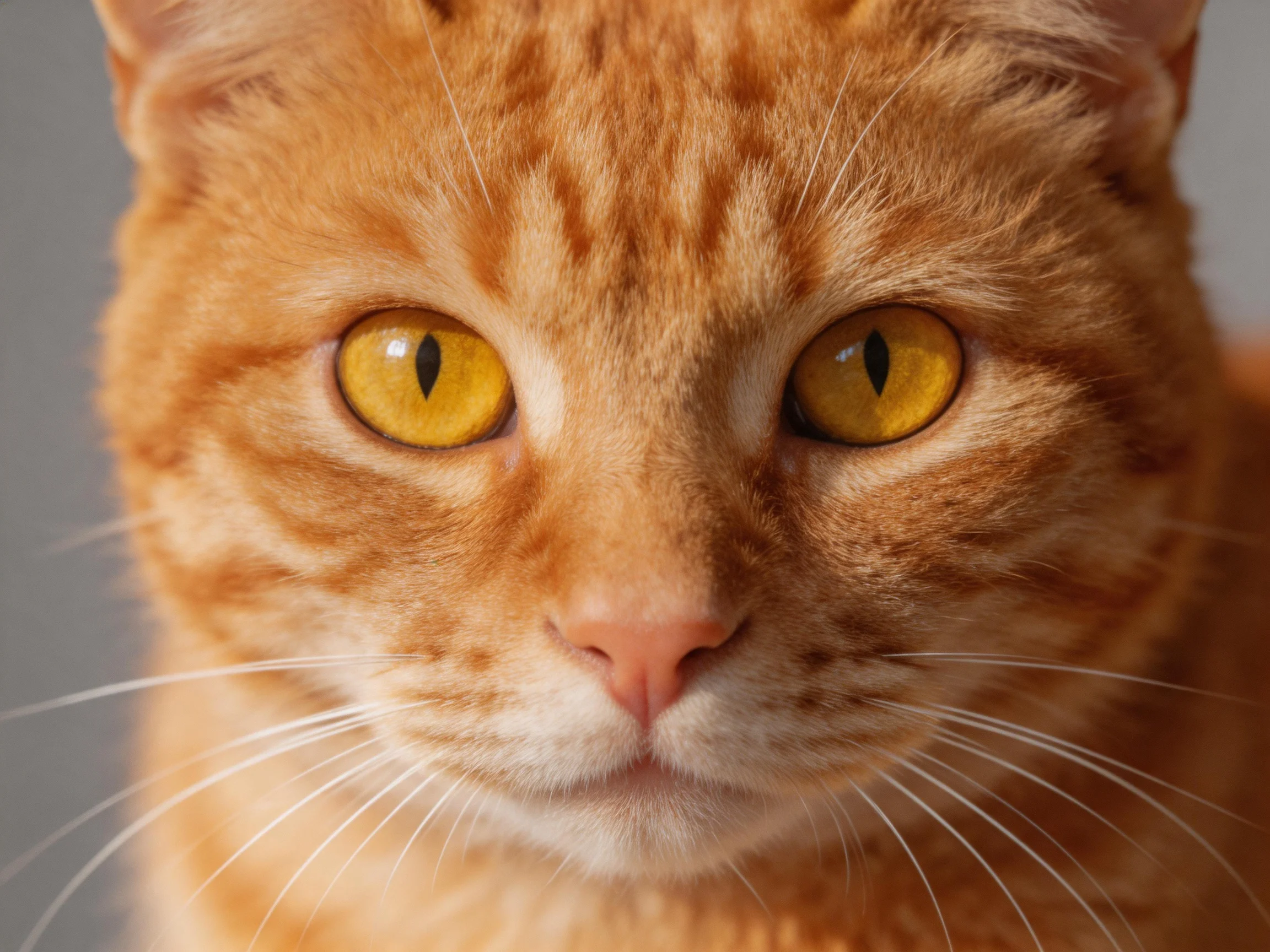 Close-up portrait of an orange tabby cat with striking yellow eyes