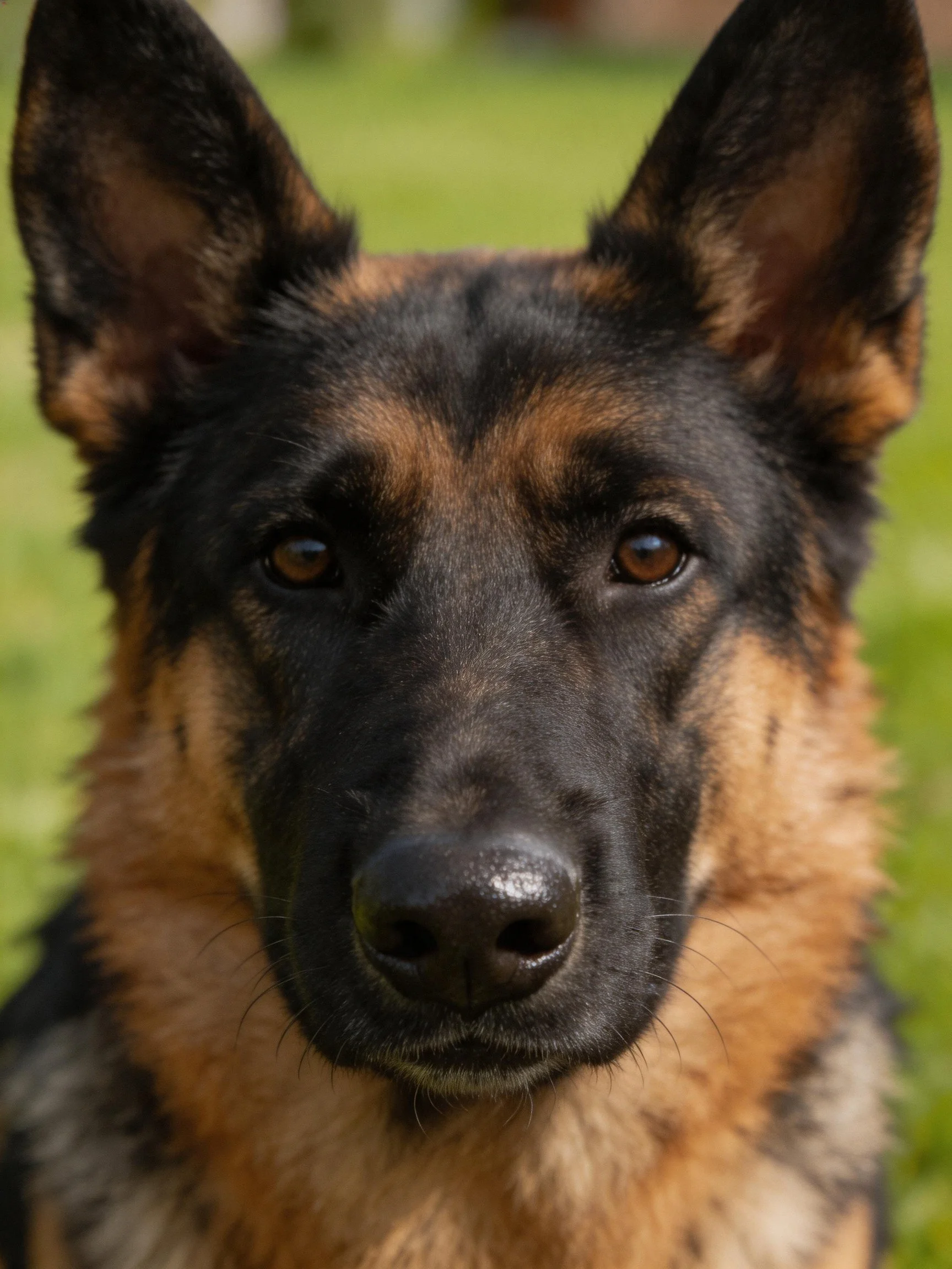 A close - up of a German Shepherd displaying its black and tan coat.