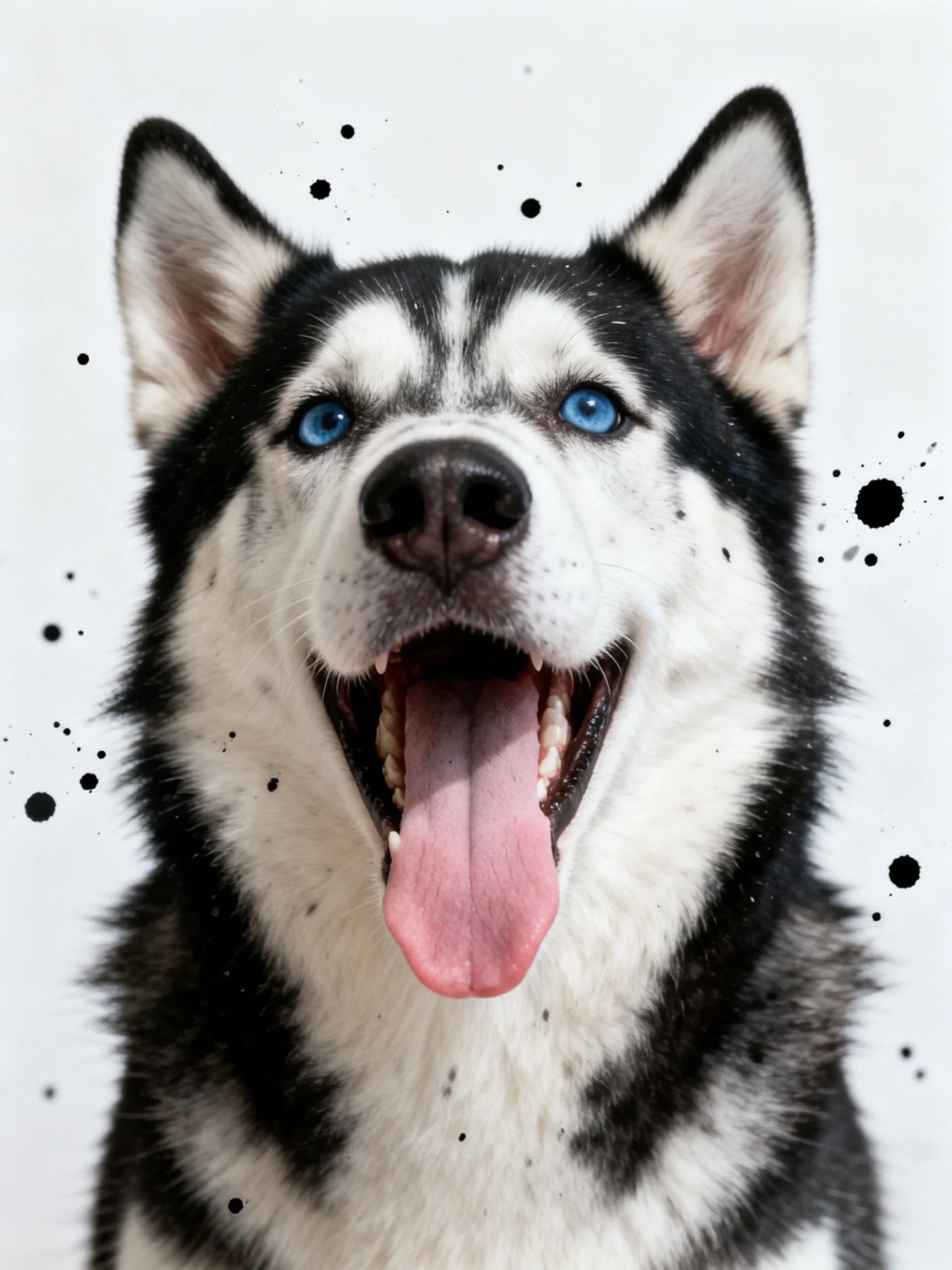 A Siberian Husky with bright blue eyes and black-and-white fur